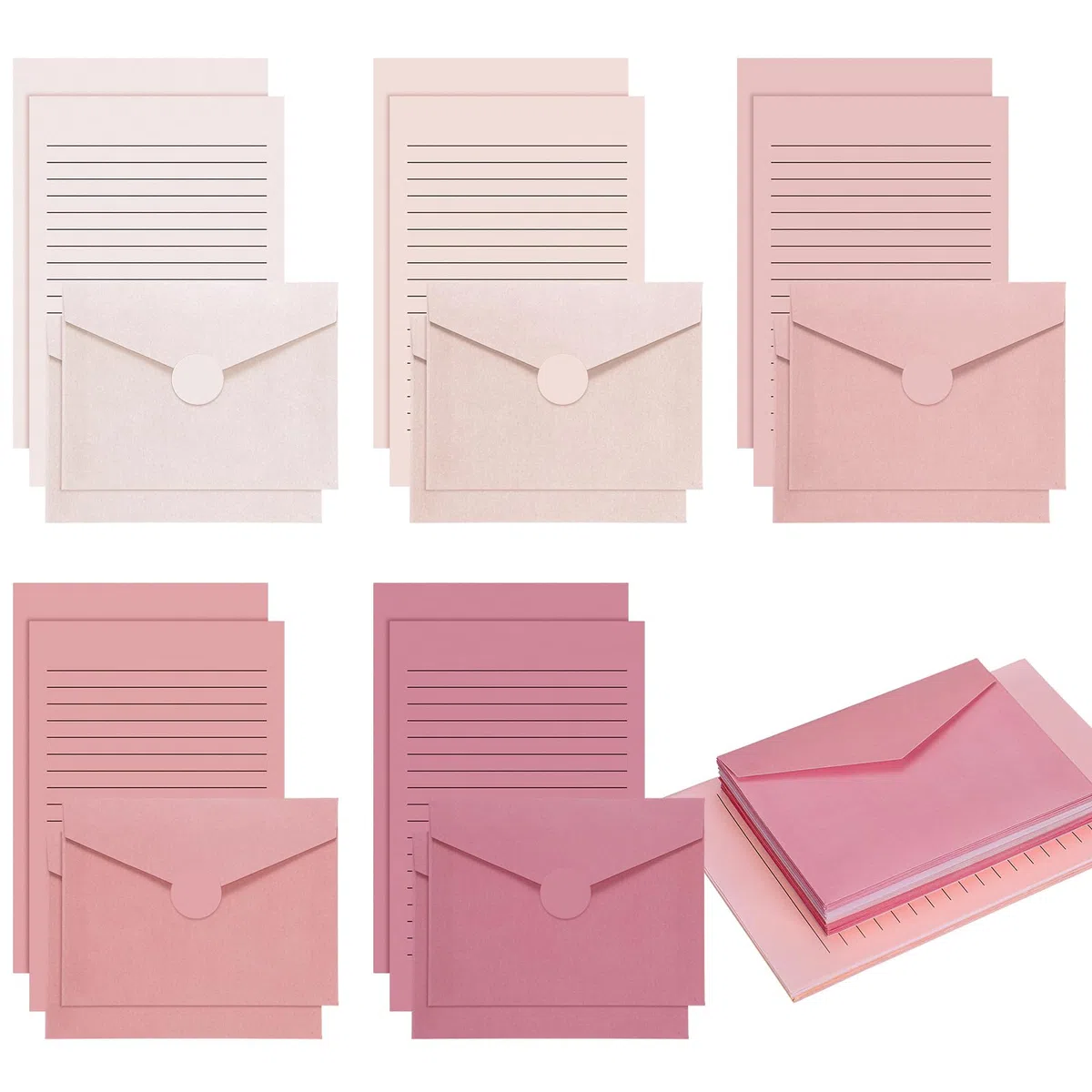 Gilprop Juego de 100 piezas de papel de papelería con diseño de rosas polvorientas y sobres, incluye 50 papeles de papel para escribir cartas y 50 sobres para oficina escolar, 5.5 x 8.25 pulgadas