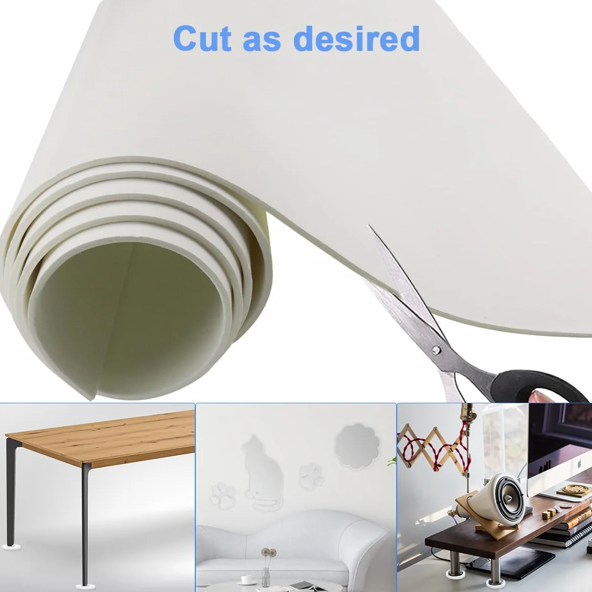 Placa de espuma de neopreno autoadhesiva 300mm(A)x12mm(E)x3m(L) Multifuncional, espuma autoadhesiva, esterilla aislante autoadhesiva antideslizante, amortiguación acústica y de impacto (blanco