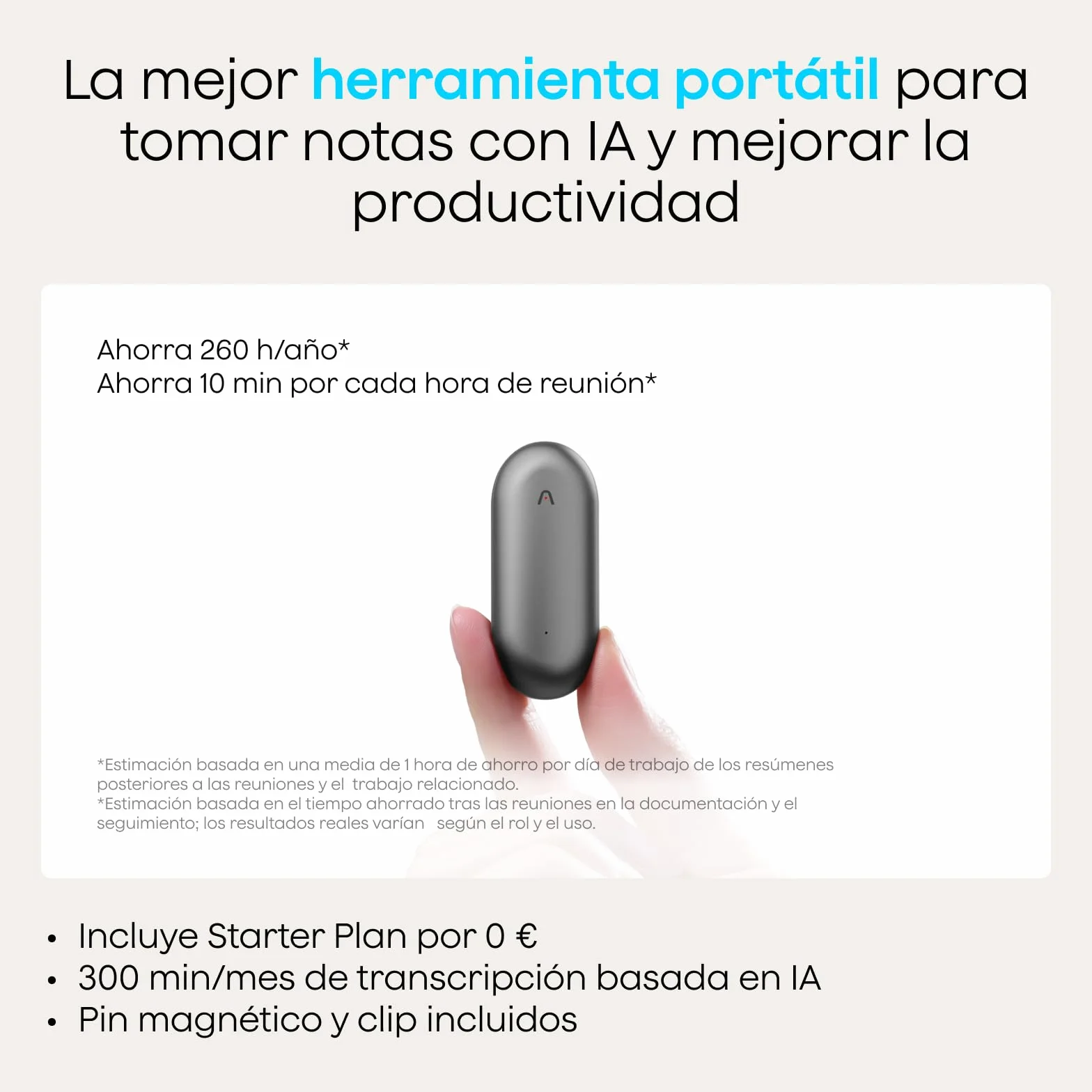 Plaud NotePin Grabadora de Voz con IA, 64 GB, 112 Idiomas, Gris Cósmico