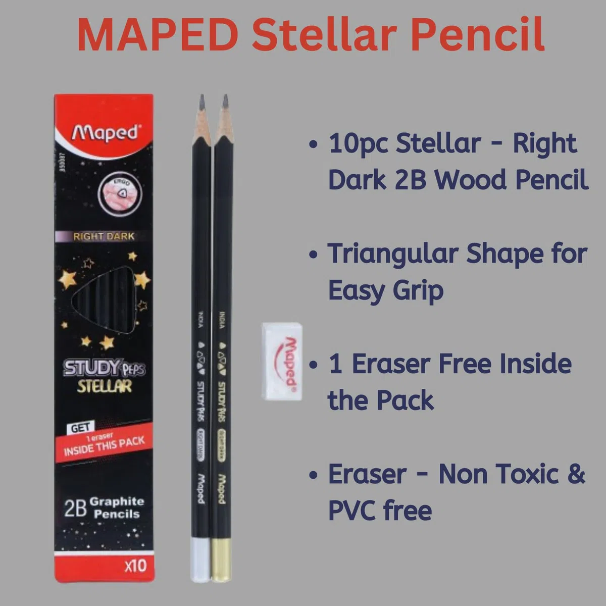 Maped Kit de papelería escolar, 20 piezas, caja geométrica de alta calidad, juego de 9 piezas con 10 lápices oscuros, kit esencial de papelería escolar, productos de alta calidad con experiencia de