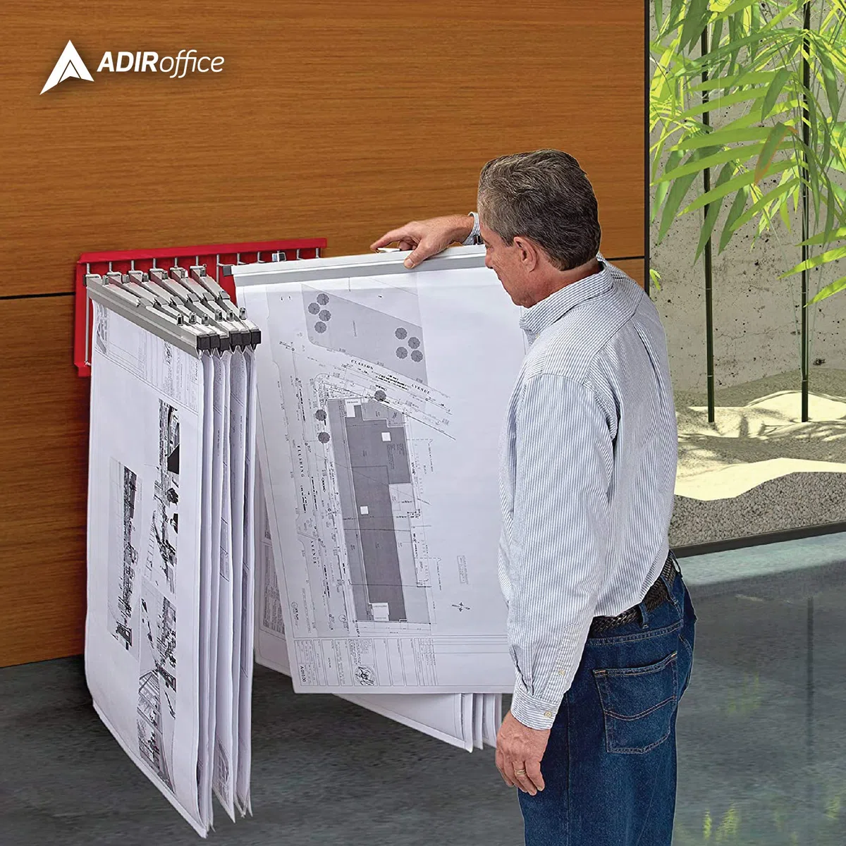 AdirOffice Pivot - Soporte de pared con perchas para impresiones azules (rojo)