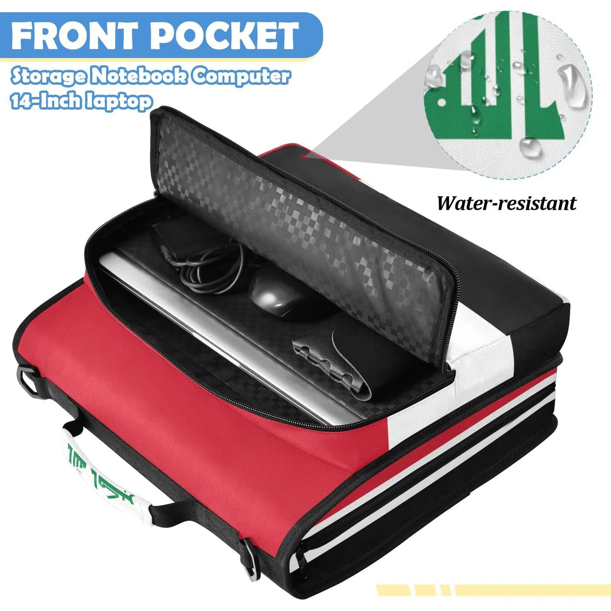 Bolsa de carpeta de 3 anillos con cremallera resistente al agua, organizador de portafolios impreso completo con anillos de 2 pulgadas, se adapta a laptop de 14 pulgadas para la escuela y la oficina