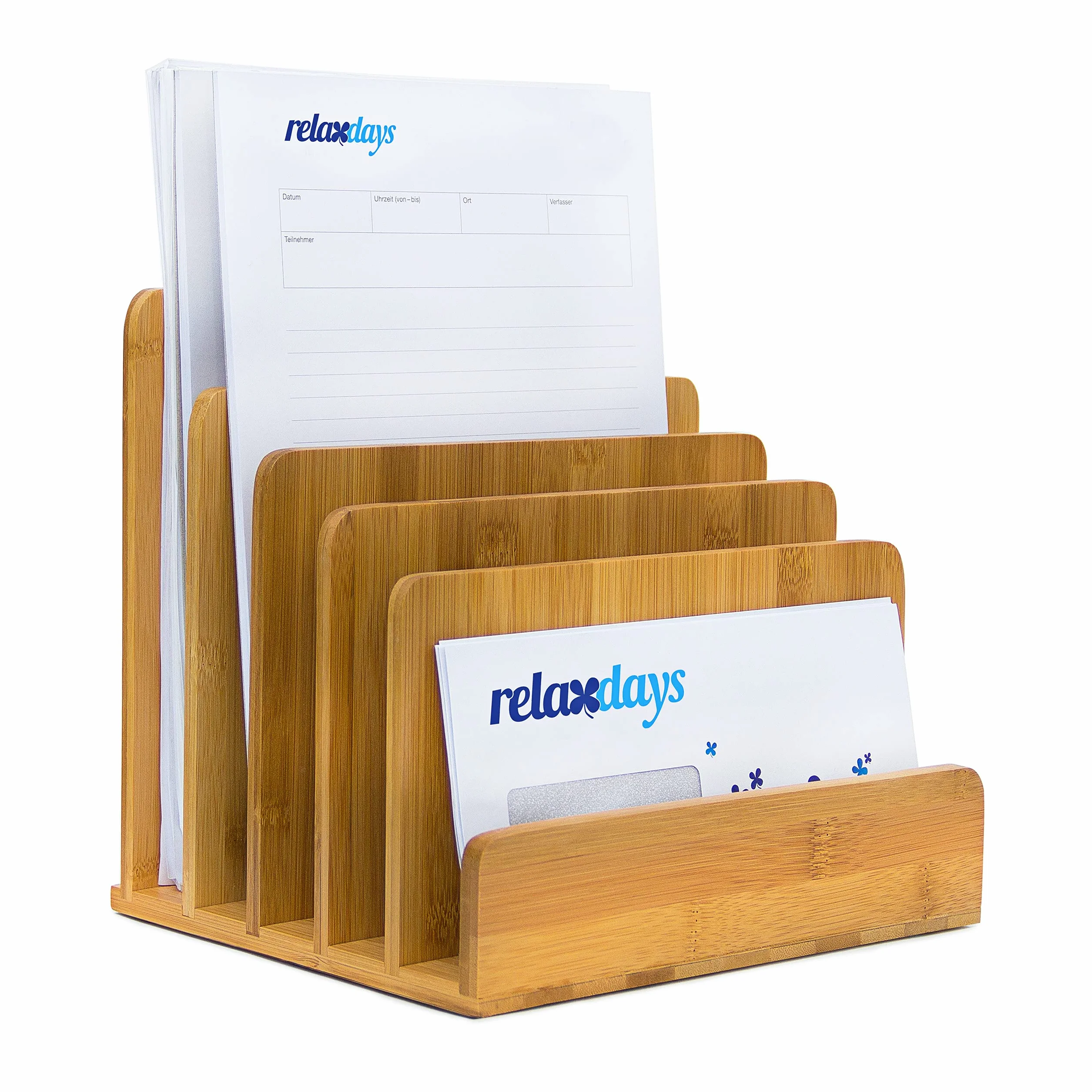 Relaxdays Bandeja Documentos Bambú, 5 Espacios, Portafolios, Carpetas, Cartas, Aprox. 23 x 24,5 x 20,5cm, Marrón Natural