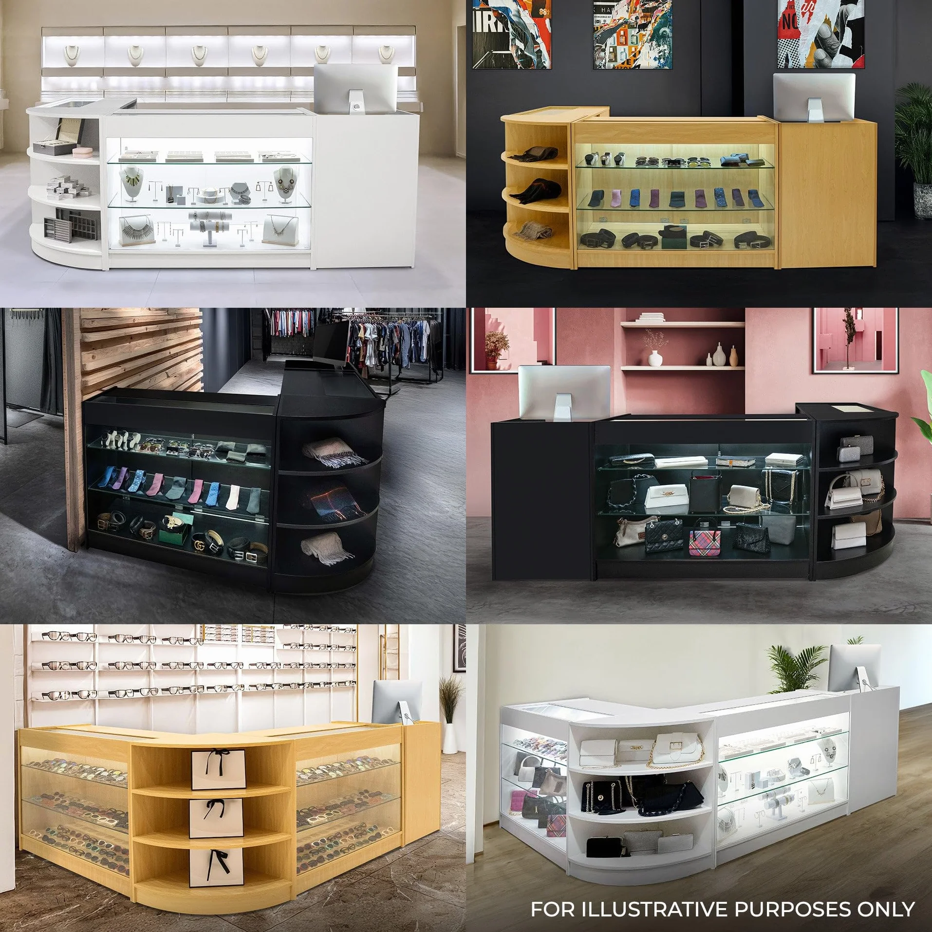 Set Mostradores Comerciales "EUROPA" | Arce |LM60+ B1200+C1200+TB60| MDF y vidrio templado | Estantes y puertas corredizas con cerradura | Fácil Montaje | Mostrador Recepción Expositor Comercial