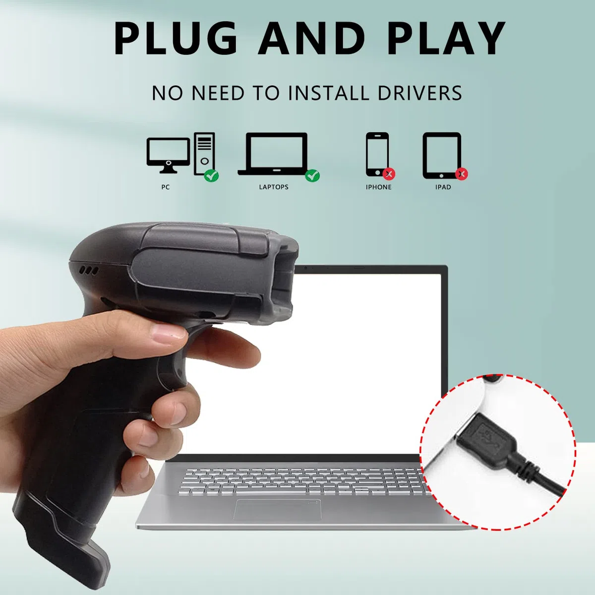 LENVII Escáner de códigos de Barras 2D USB, QR Lector de Códigos de Barras | con Cable, Plug & Play, 1D/2D QR,PDF417, DataMatrix,Para supermercados tiendas,bibliotecas,almacén,POS Barcode Scanner(Negro)