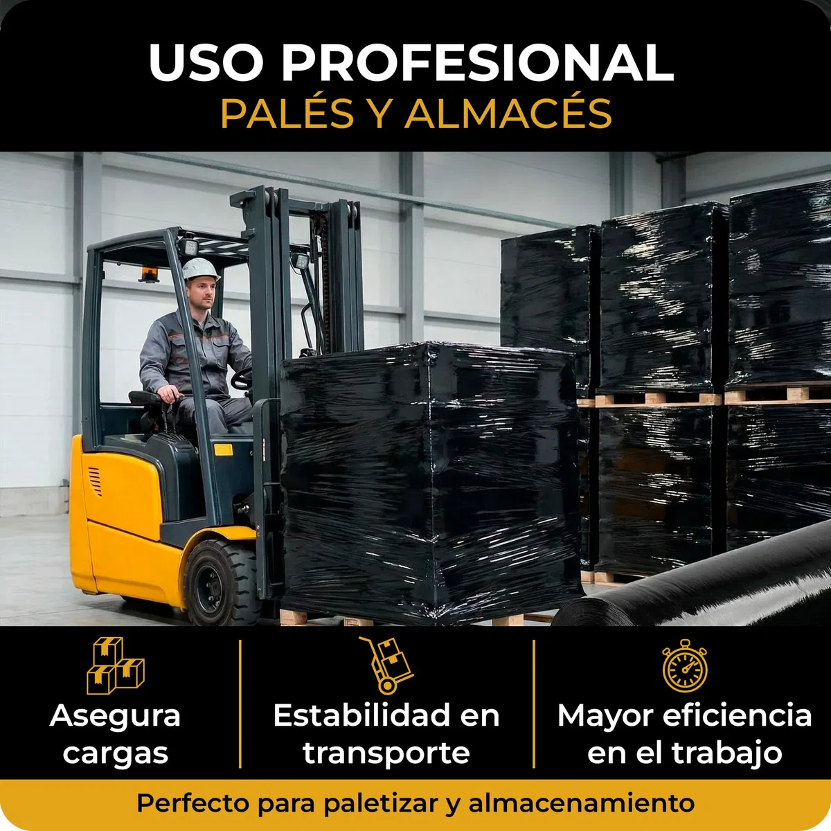 6 x Film Estirable Negro 25 Micras 50 cm x 2 Kg | Coreless System con Hasta un 20% Más Film Útil | Film para Paletizar Palets, Embalaje Profesional, Mudanzas, Almacén y Logística | Cia&Co (Pack de 6)