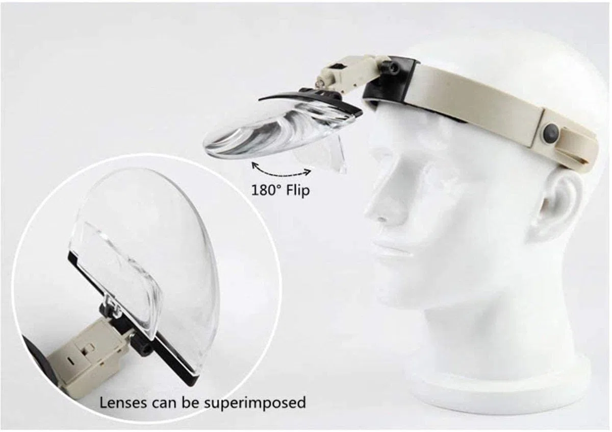 Lupa con Cabeza de Lupa con luz LED, Herramienta de identificación de Grabado para reparación de Lectura de Diadema de Anciano, Lupa de Manos Libres con Lentes HD de 1.5X 2X 2.5X 3.5X