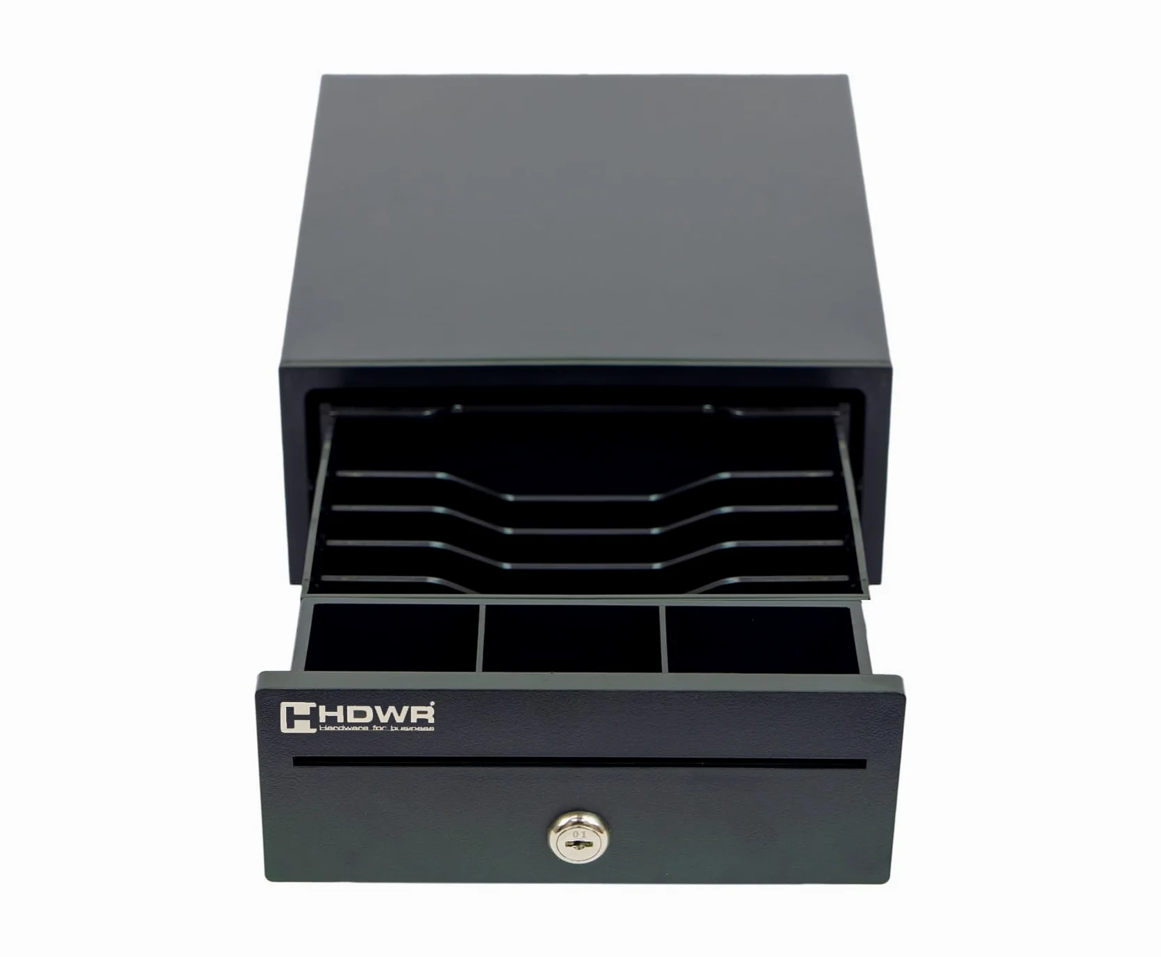 HDWR HD-KER20 Cajón portamonedas pequeño, acero, apertura con llave | Cajón con 3 compartimentos de billetes y 5 de monedas, monedero extraíble, ranura extra