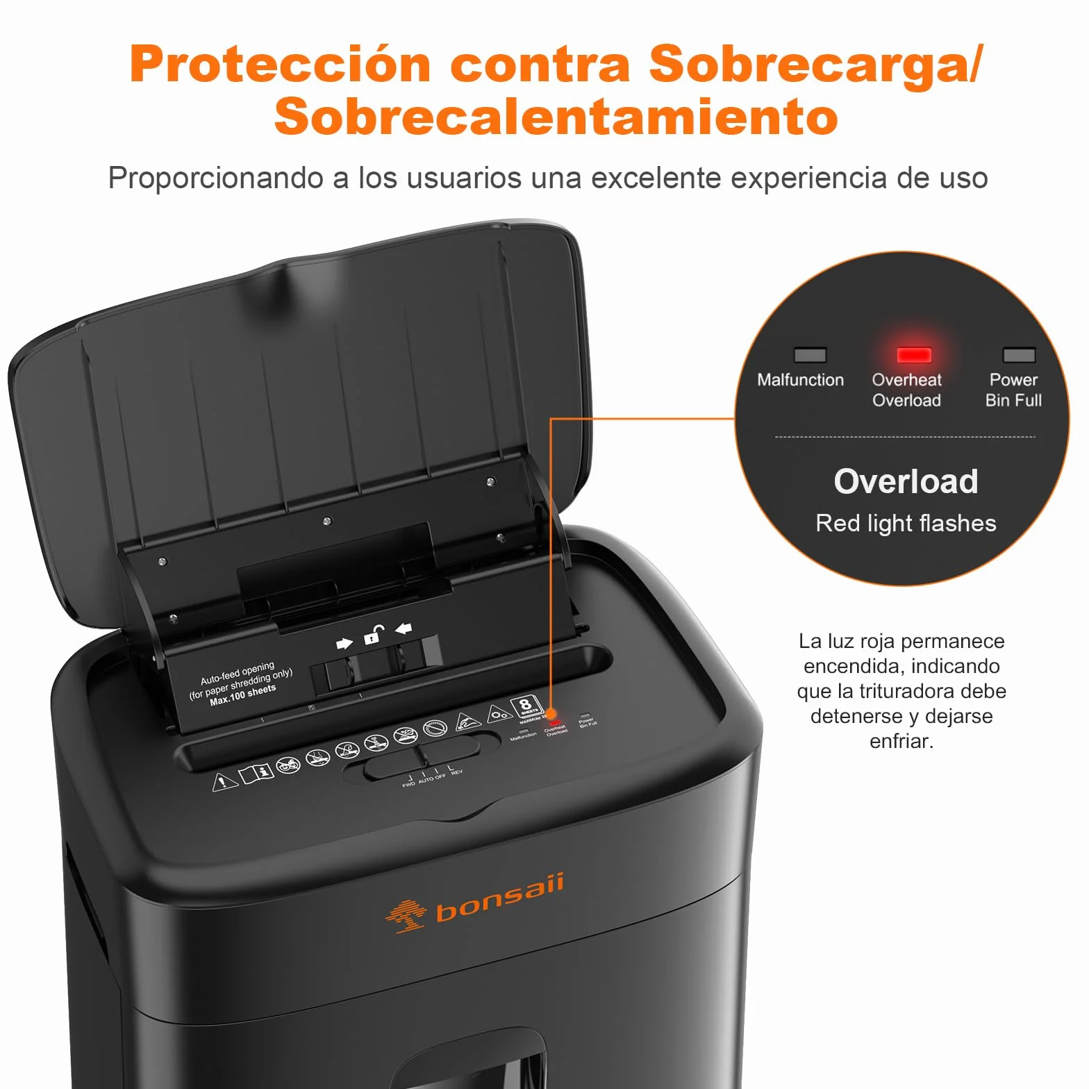 Bonsaii Destructora de Papel con Corte Micro-Particular P4, alimentación automática hasta 100 Hojas, antiatasco, 30 min Continuo, depósito de 16L – para Oficina y hogar, C231-D