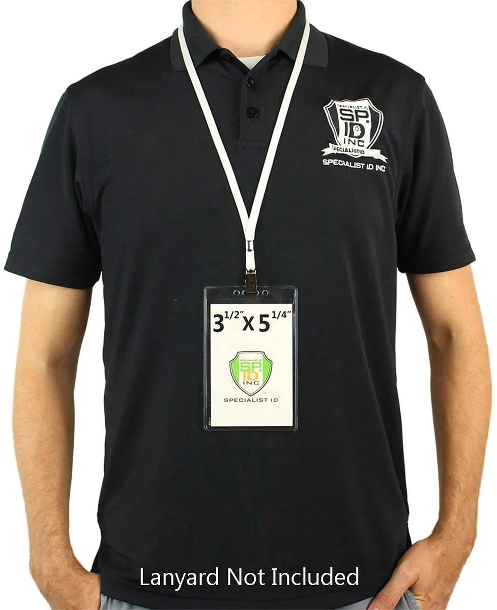 Soportes para insignias de eventos de Specialist ID, Paquete de 5, 3 1/2 x 5 1/4 pulgadas, Transparentes y Resistentes