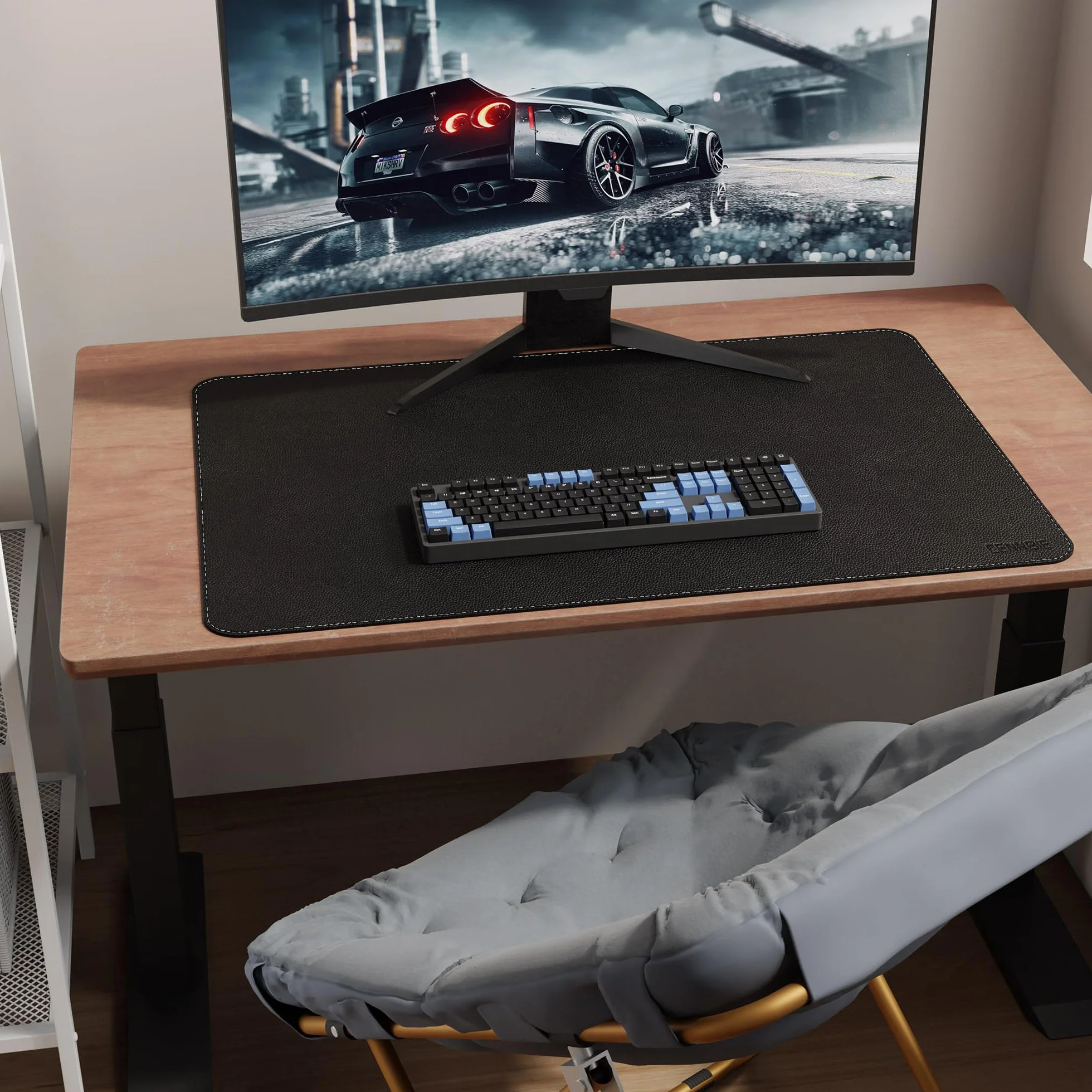 CENNBIE Alfombrilla de Escritorio de Piel 90x60cm XXL, Protector de Mesa Impermeable y Antideslizante, Alfombrilla de Ratón Grande para Oficina y Hogar (Negro)