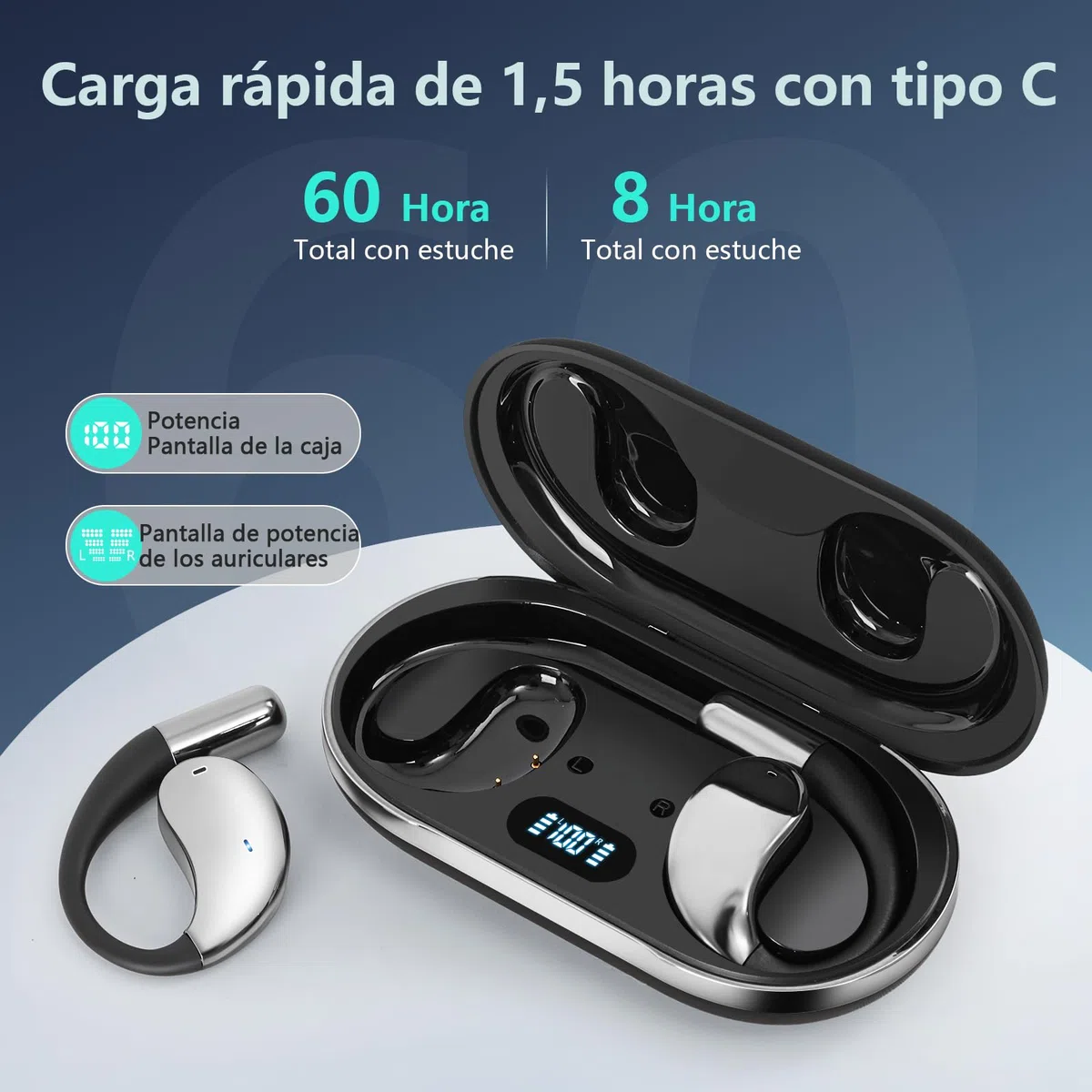 AI Auriculares Traductores de Idiomas, 7 Modos de 60H Auriculares Bluetooth Oído abierto para Viajes Negocios, Bluetooth 5.4 Traducción Audífonos de traducción en tiempo real 164 idiomas, Negro
