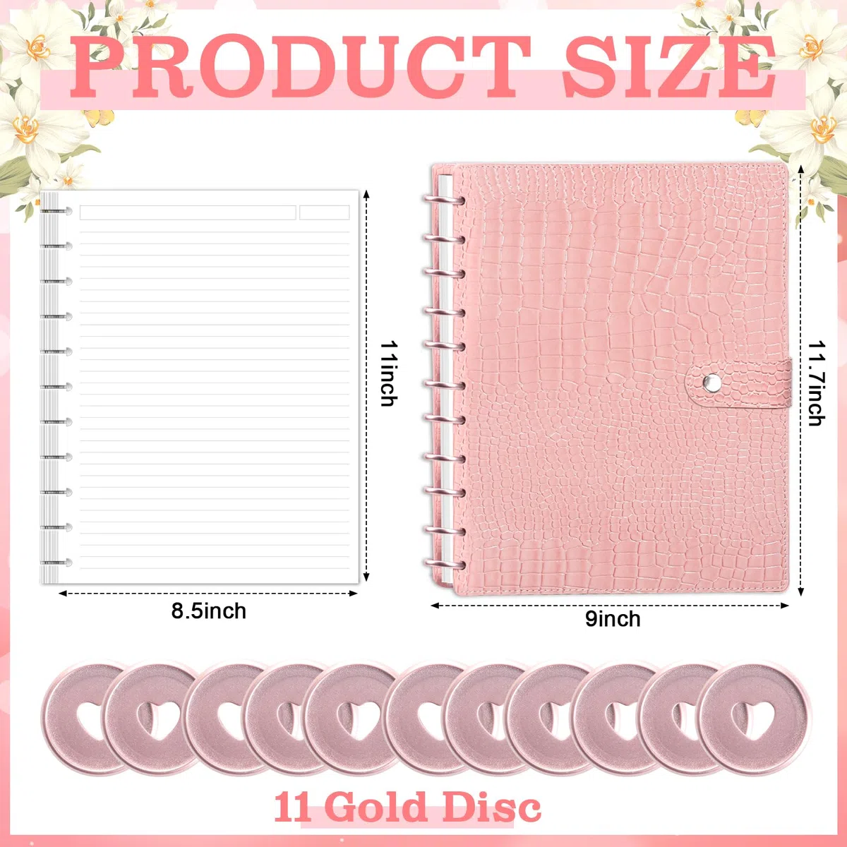SKLENICE Cuaderno encuadernado en disco de piel de 8.5 x 11 pulgadas de ancho, 60 hojas, cuaderno encuadernado en disco y juego de discos, cuaderno personalizable con espiral