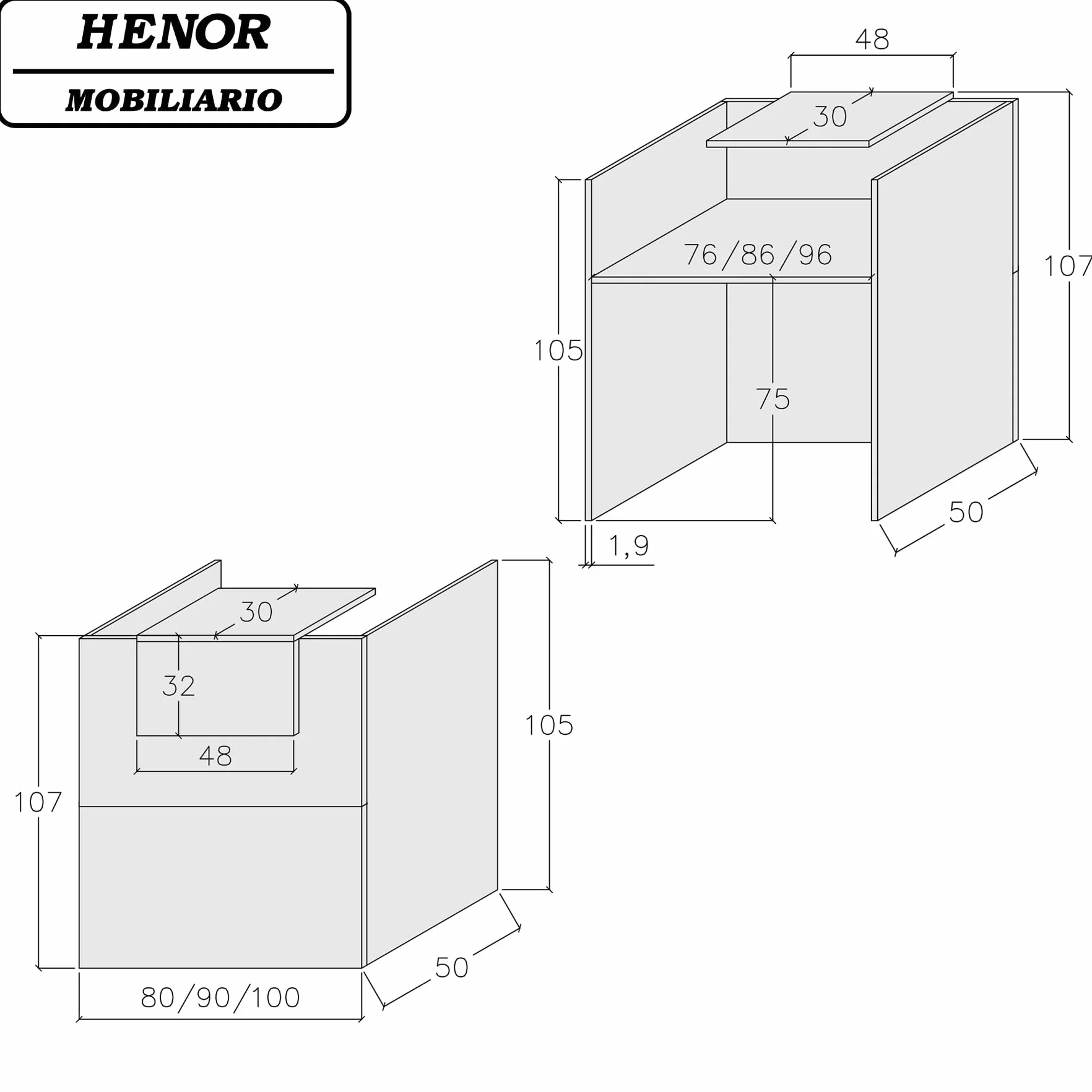 Henor Mostrador Oja. 80 x 50 x 107 cm. con Mesa Interior. Ideal para Recepción Atención Oficina Comercio Negocio Local Comercial. Blanco.