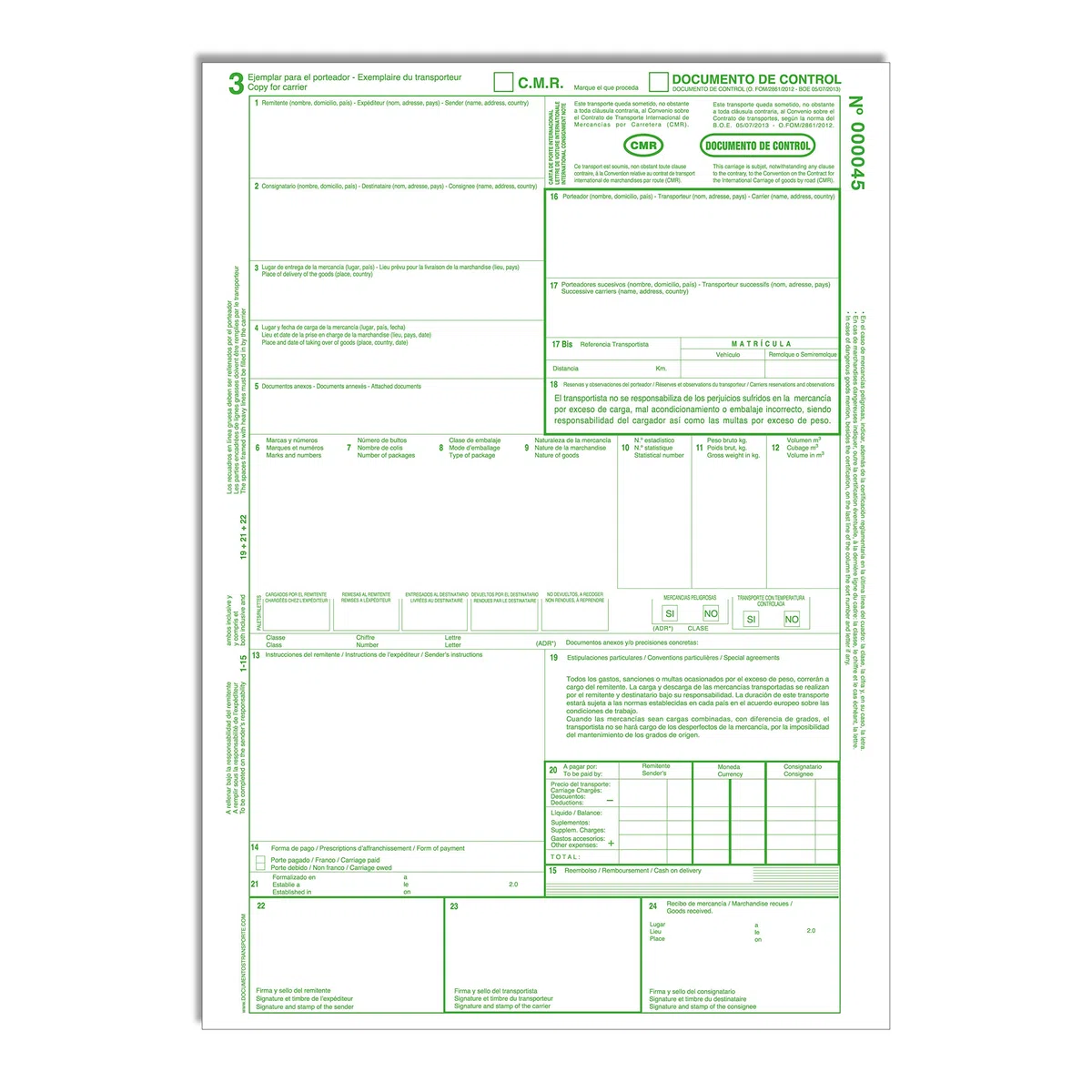 Pack 10 Talonarios CMR Autocopiativos - 4 copias Numeradas