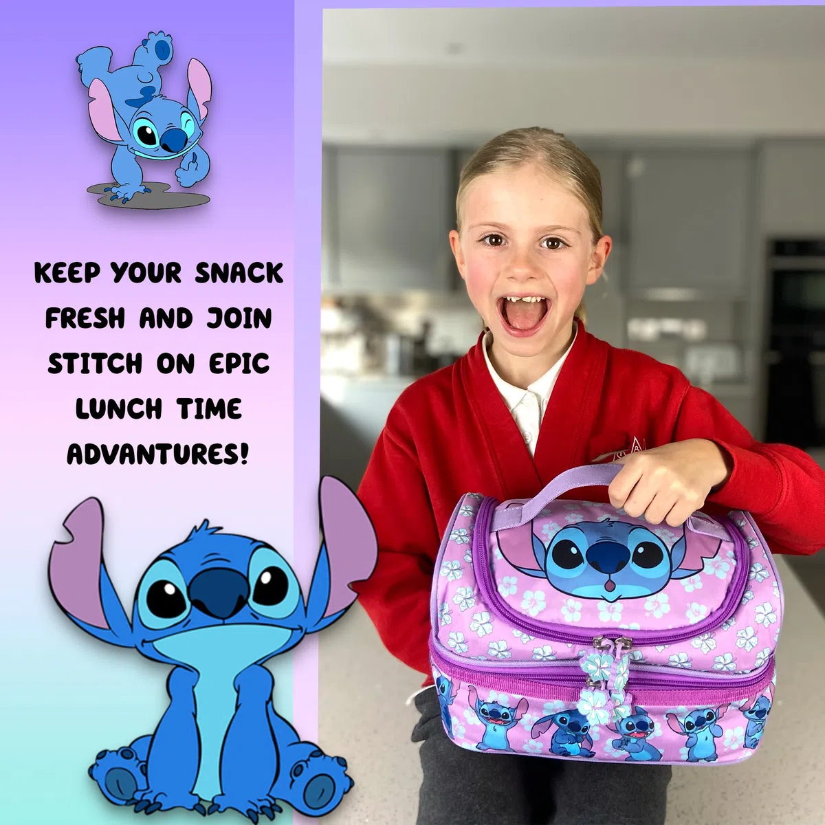 Bolsa de almuerzo de múltiples compartimentos Disney Stitch para niños, térmica y aislada, de doble cubierta, para llevar comida a la escuela, para niñas