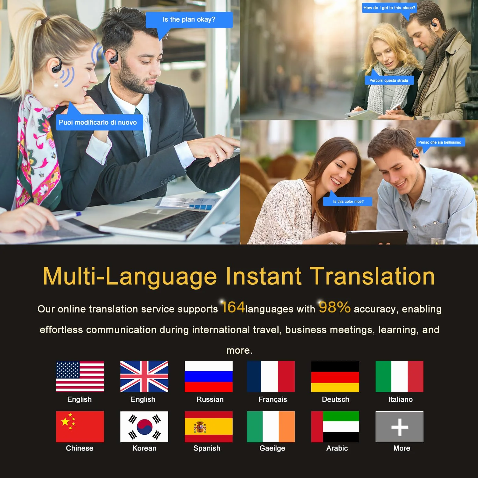 STECEi AI Auriculares Traductor en Tiempo Real(2026), 164 Idiomas y 6 Modos de Traducciónn con ENC y App con para Viajes/Negocios Negro Mate