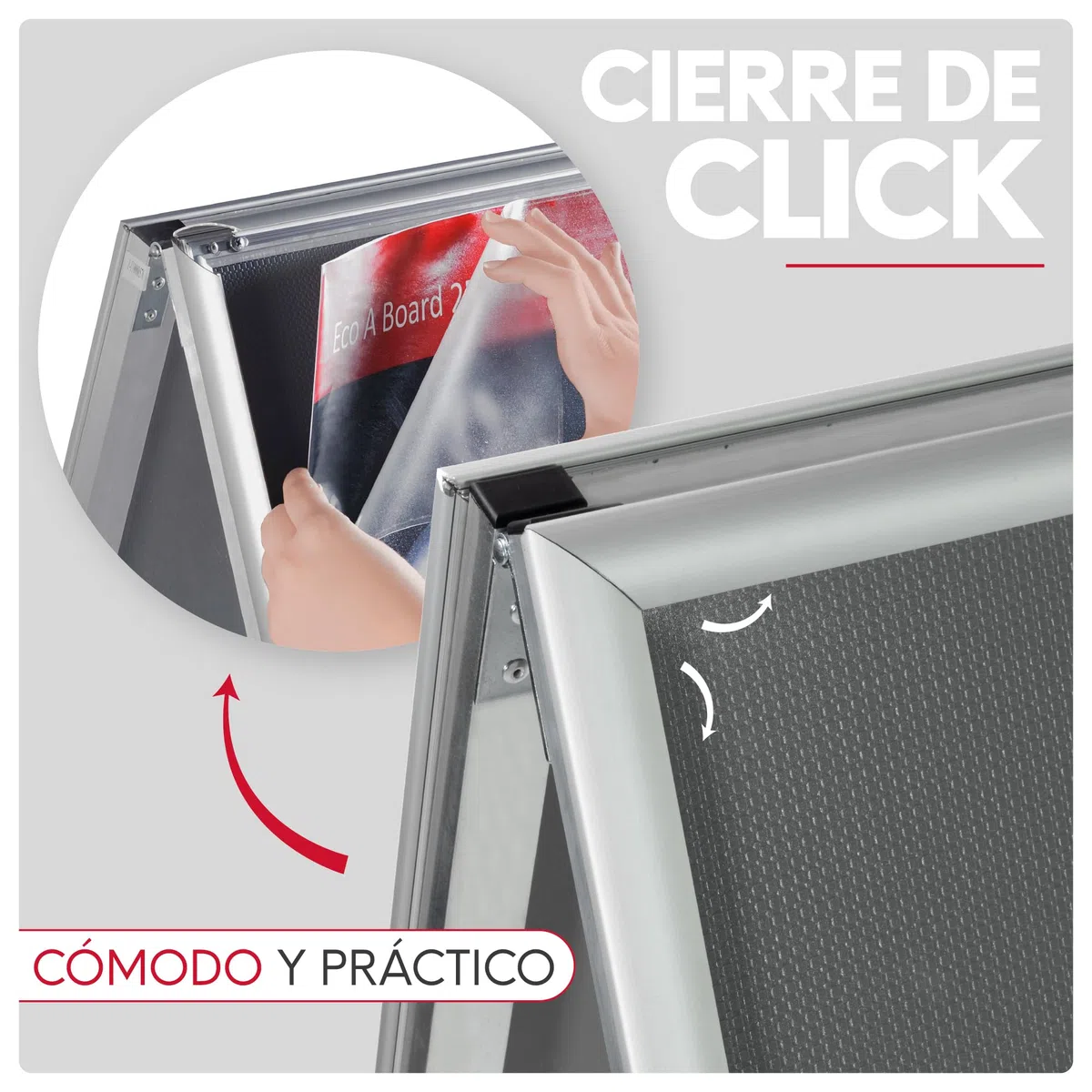 Caballete Publicitario de Aluminio Gris | Expositor Doble Cara con Sistema Click y Protector Antideslumbrante | Caballete para Carteles y Anuncios | Medidas 700x1000 mm