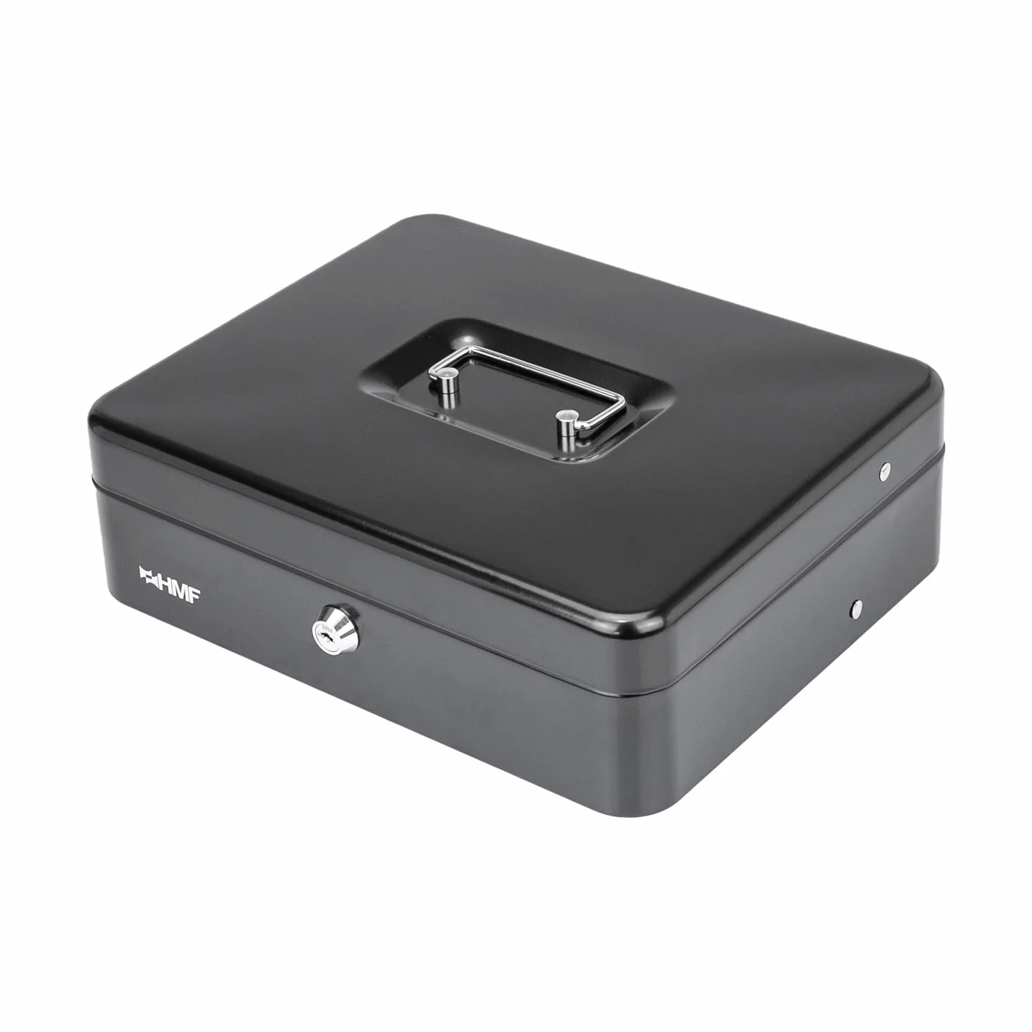 HMF 15230-02 - Caja de caudales con cerradura con compartimento para monedas y 4 compartimentos para billetes con pinza | 30 x 24 x 9 cm | Negro