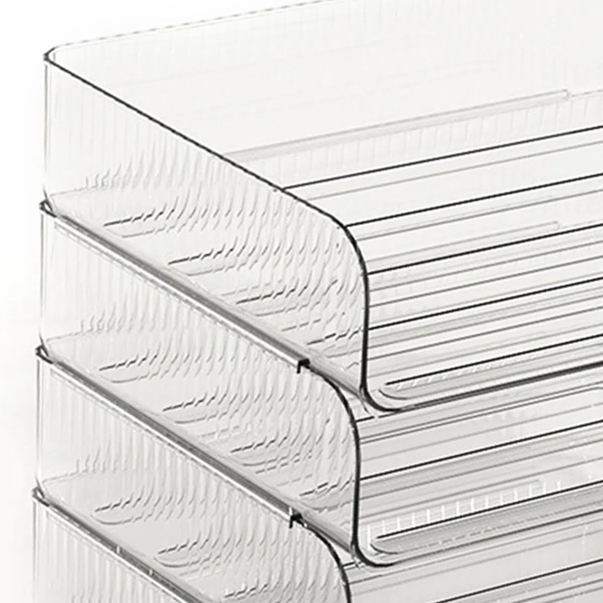 bandeja apilable para organizador de papel, diseño transparente, cuatro compartimentos, material plástico duradero, solución de almacenamiento flexible para