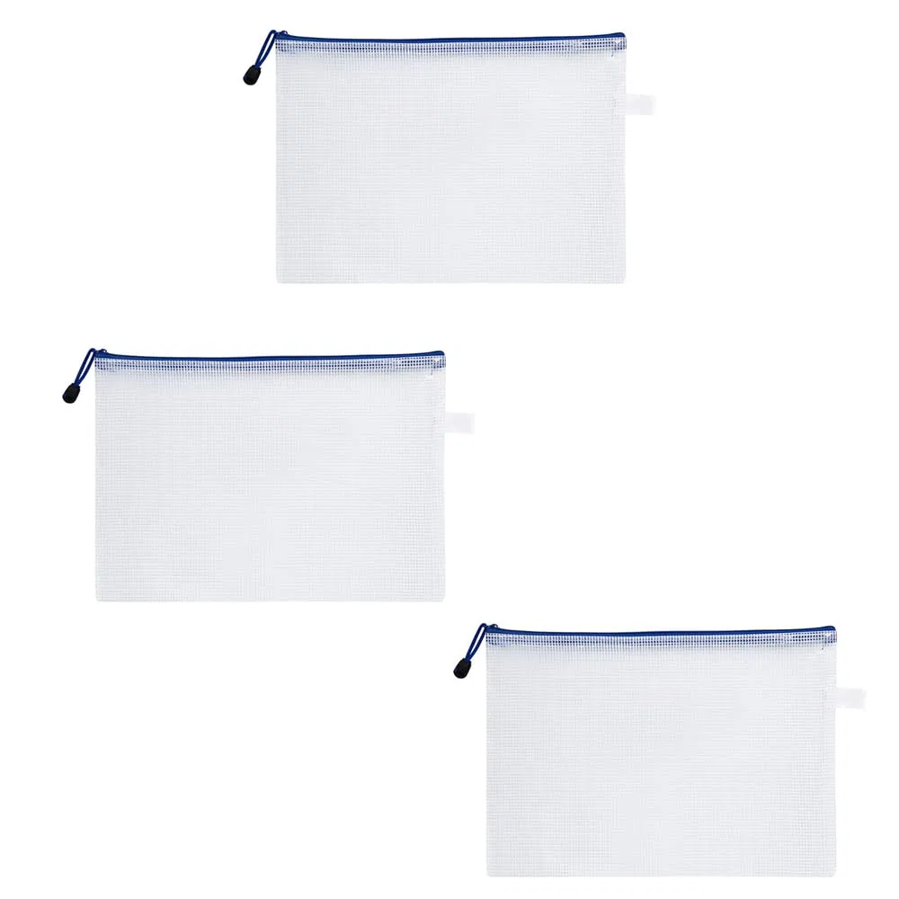 Carteras de plástico A3 con cremallera, 120 bolsas blancas con cierre de cremallera, carteras de malla, bolsa de almacenamiento impermeable para archivos de documentos, suministros de viaje de oficina