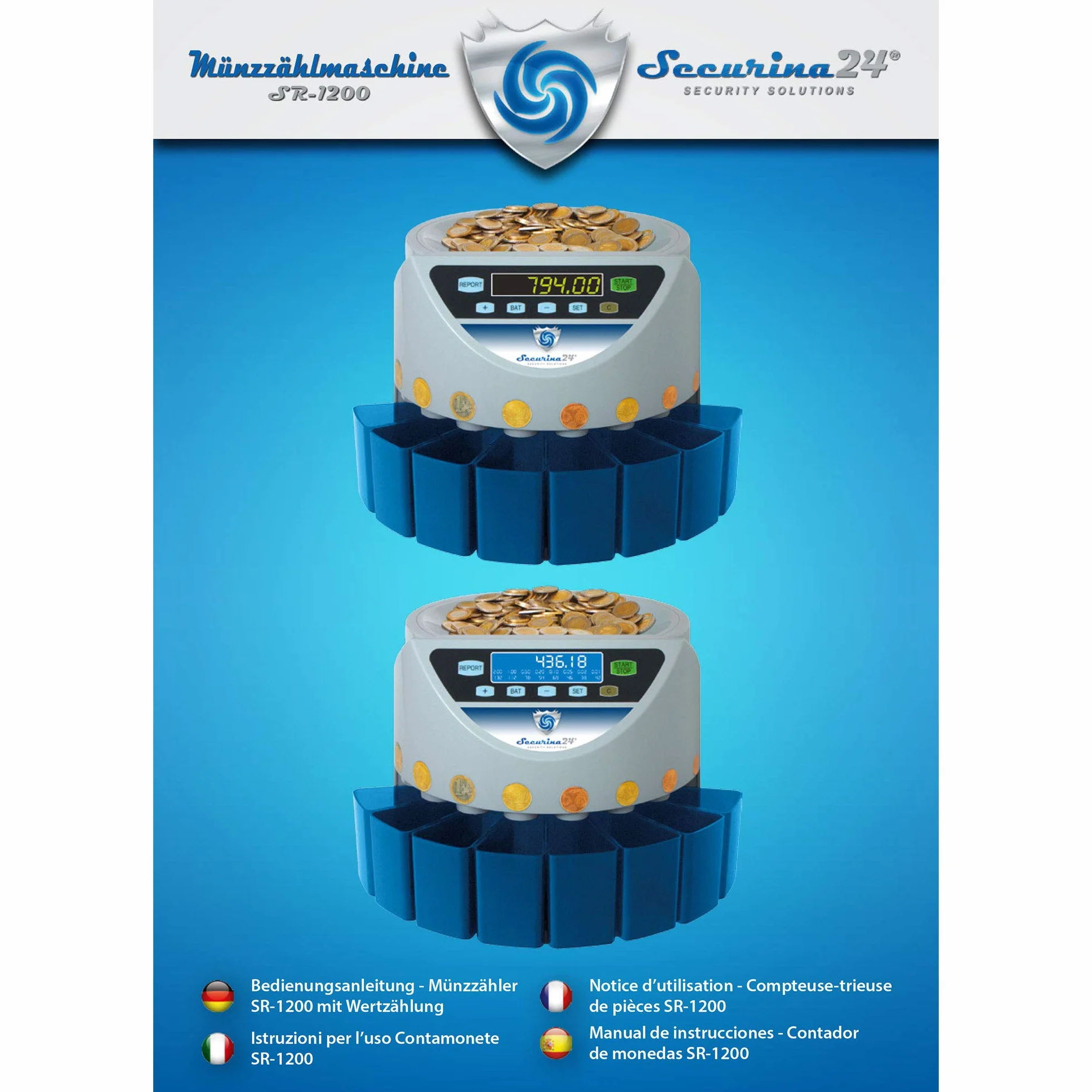 Securina24 SecuRina1200LCD Contador de monedas Euro negro