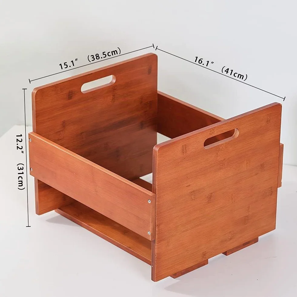 Caja de Almacenamiento para Discos de Vinilo Vintage Bambú Capacidad 80 LP Álbumes Marrón Oscuro