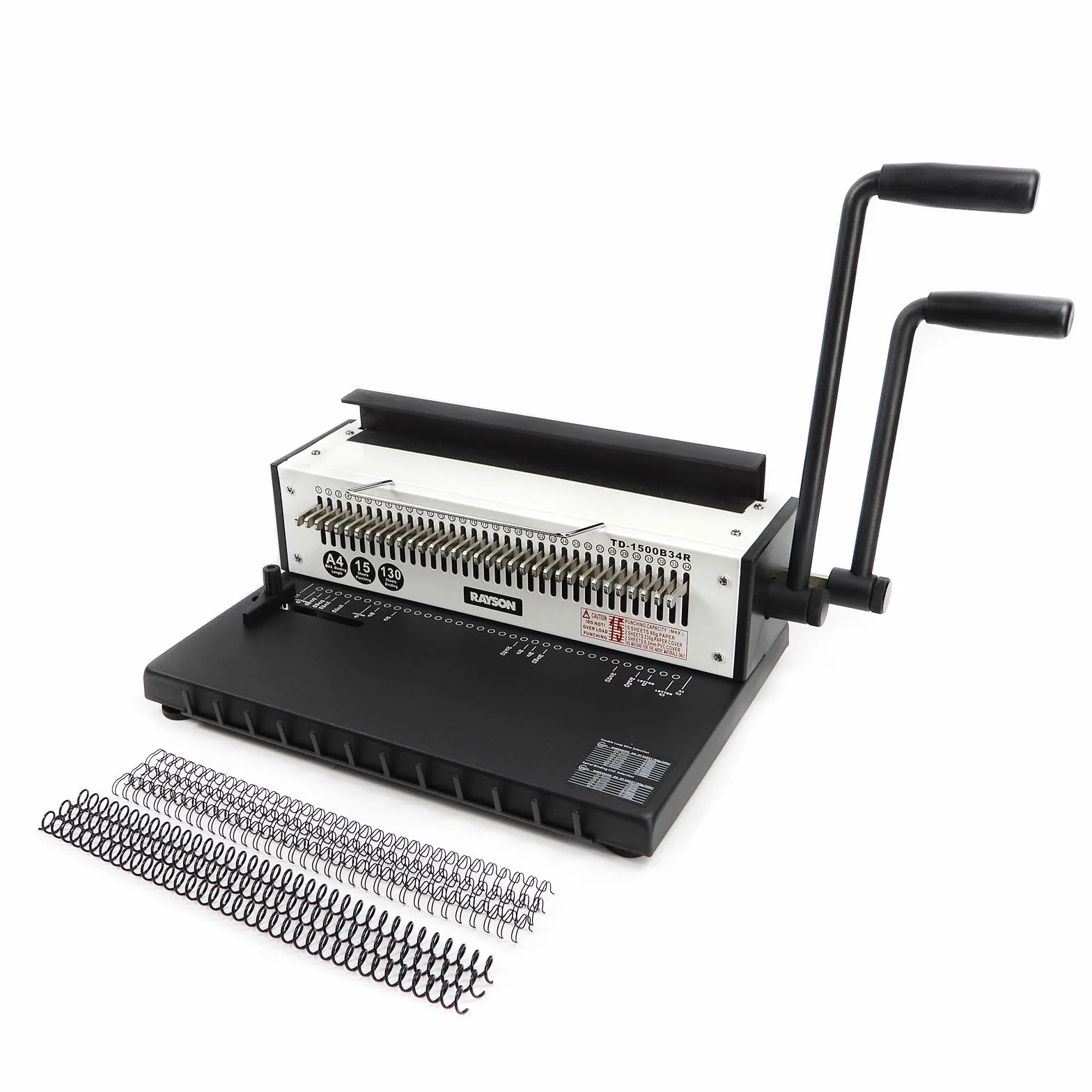 RAYSON TD-1500B34R Encuadernadora metálica de anillas, construcción metálica resistente, capacidad de encuadernación de 130 hojas/15 hojas, separación 3:1, A4, 34 agujeros