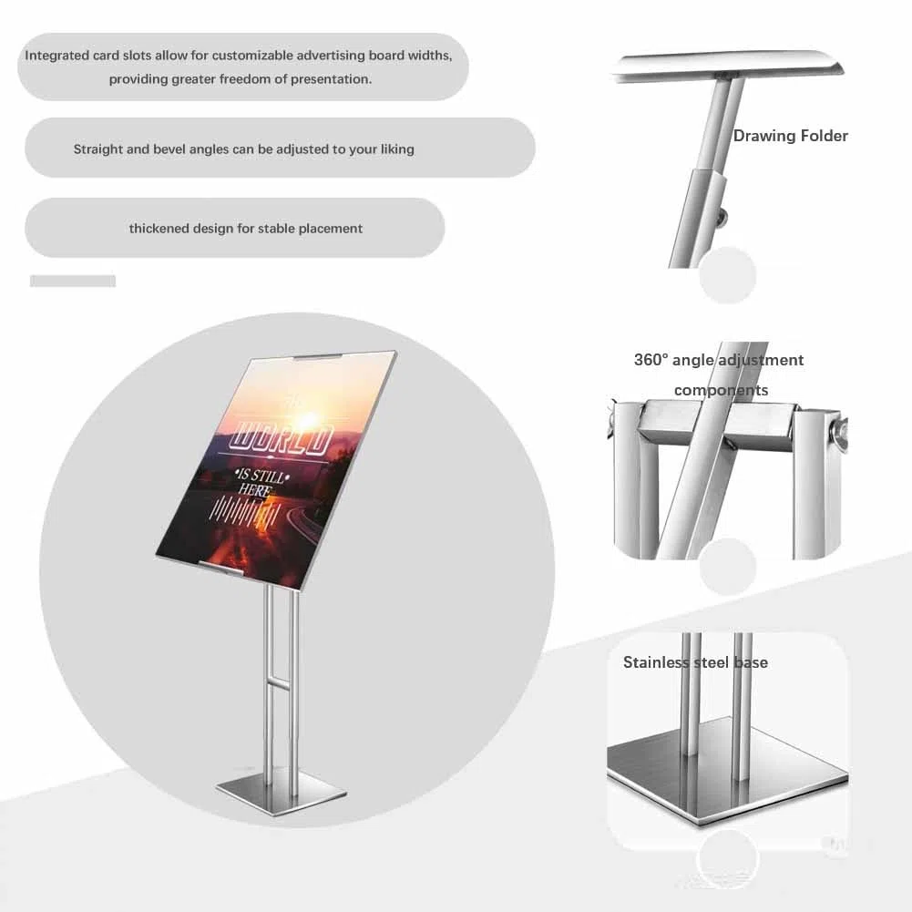 Soporte for letreros - Paquete de 1 soporte ajustable de alta resistencia, altura de hasta 57" - Soportes de piso for carteles, pizarras, espuma y pancartas(Black Silver)