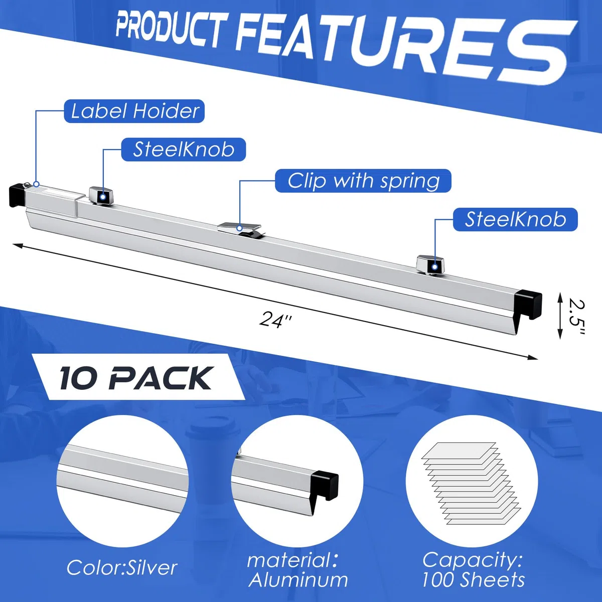 ReliThick 10 abrazaderas de 25.8 pulgadas para colgar archivos, carpetas organizadoras de almacenamiento para carteles de papel de construcción, planes, dibujos, artes