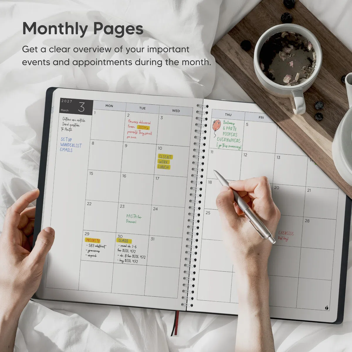 Agenda académica 2026-2027, semanal y mensual 2026-2027, libro de citas con tapa flexible, encuadernación de doble alambre, diseño simple para productividad, junio de 2026 a julio de 2027, 8.5 x 11