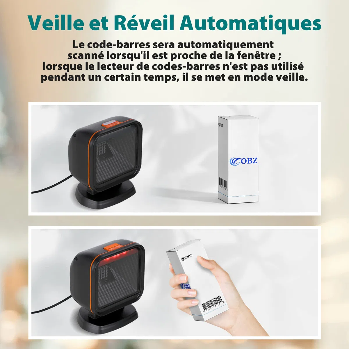 OBZ Lector de Código de Barras 2D QR con Cable USB, Escáner de Escritorio Automático Manos Libres para POS PC Supermercado Farmacia Panadería Biblioteca