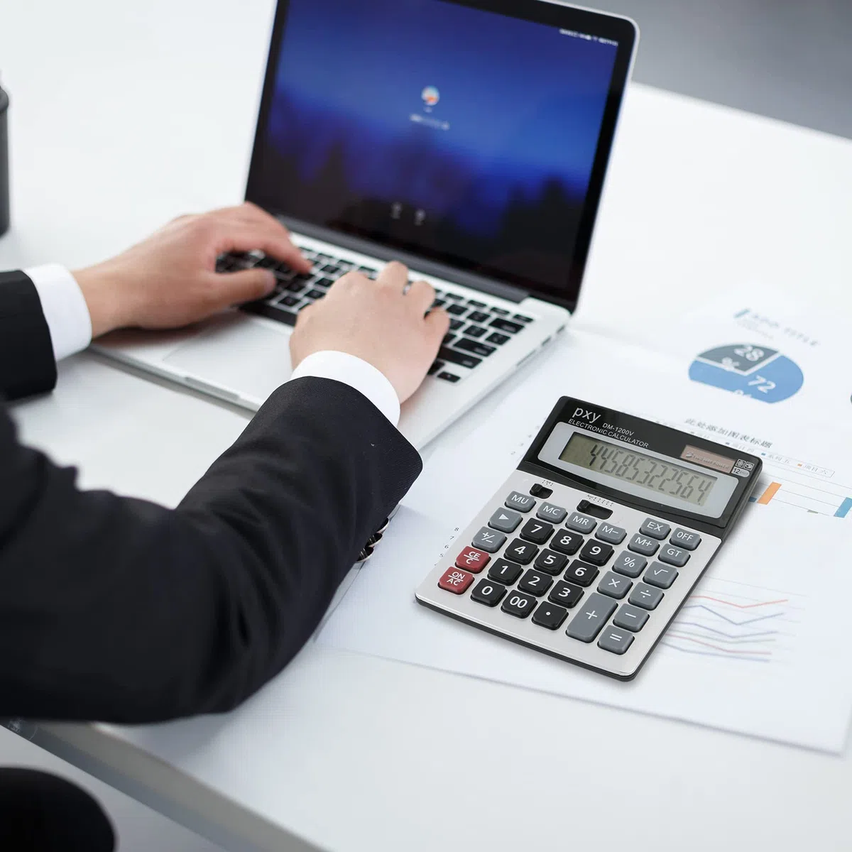 Calculadora de escritorio, batería de dos vías PXY y calculadoras de oficina de función estándar solar, calculadoras de 12 dígitos pantalla grande claramente
