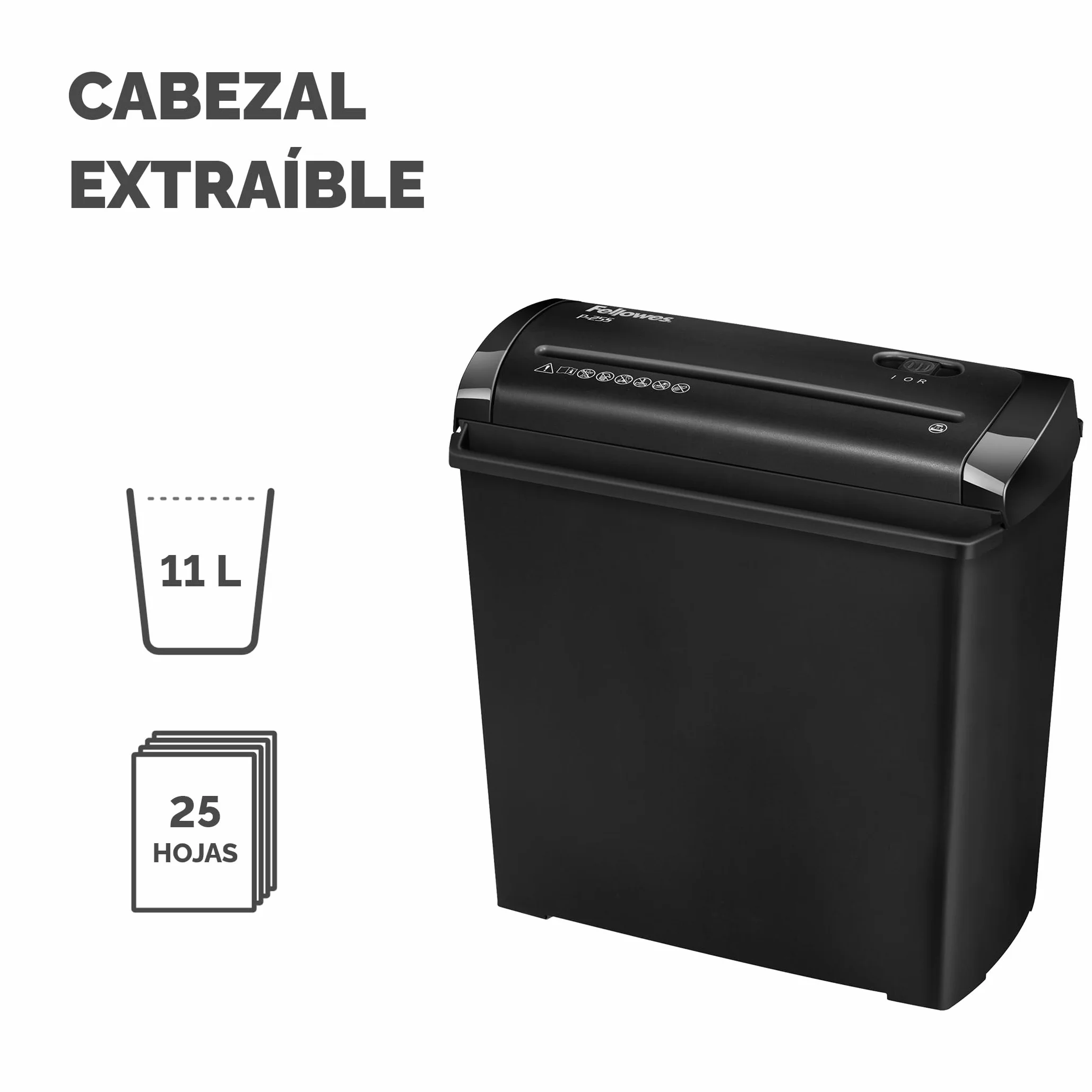 Fellowes P-25S Trituradora de Papel Corte en Tiras, 5 Hojas, 11L, DIN-P1, Negro