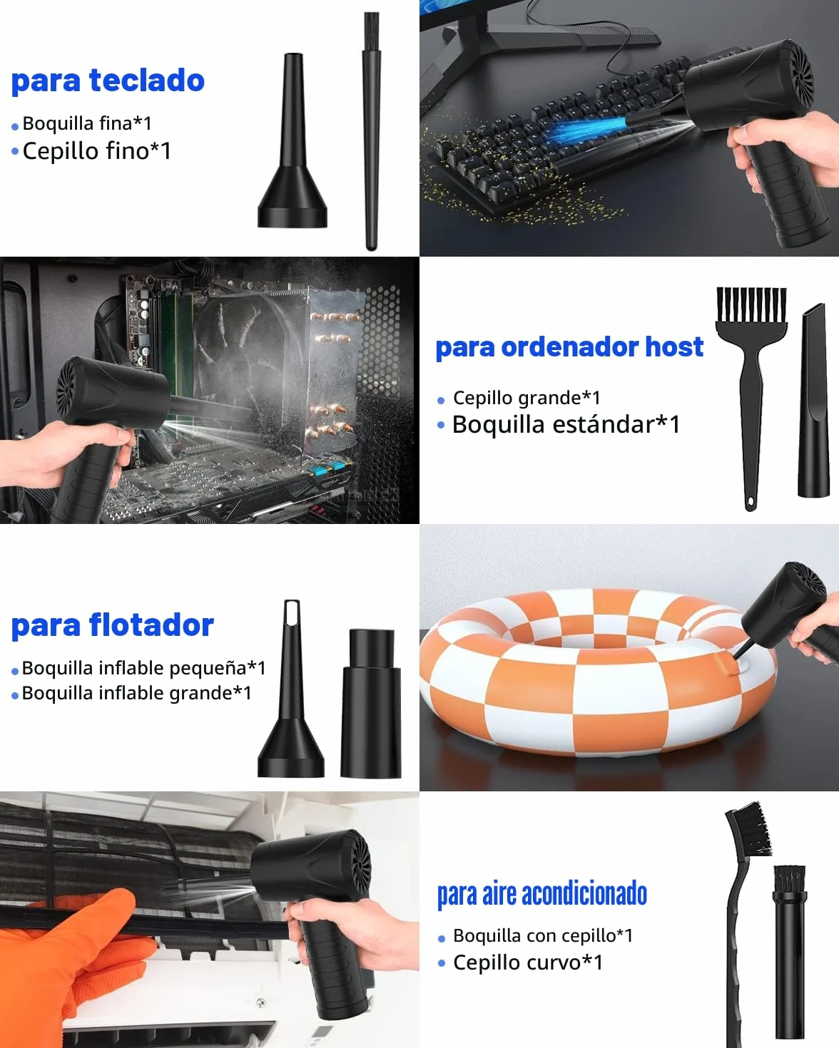 Soplador de Aire para PC 3 Velocidades 91000 U/min USB Recargable 6000mAh Compressed Air Duster