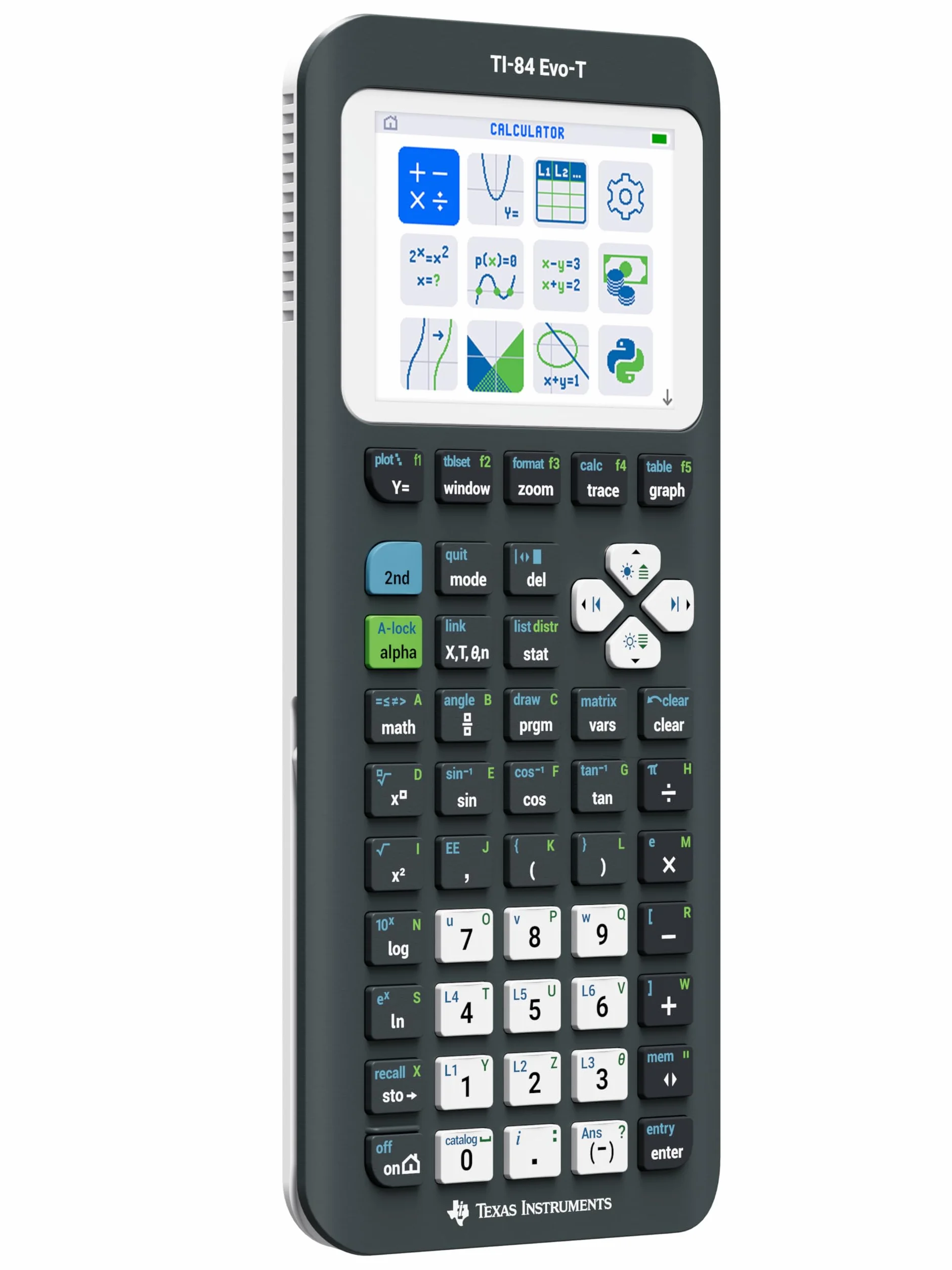 Texas Instruments TI-84 EVO-T, Calculadora Gráfica con Pantalla a Color, Recargable, USB-C, Python, Modo Examen