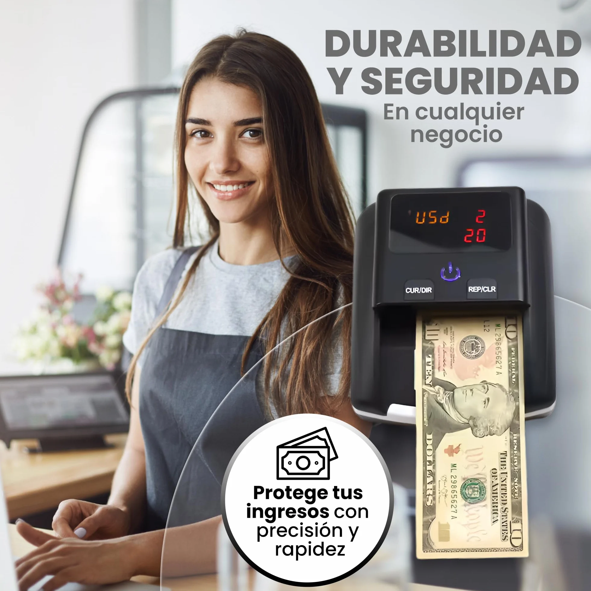 Detector y Contador de Billetes Falsos 2 en 1 UV/Microondas/Infrarrojo Compatible con Euros Dólares Libras