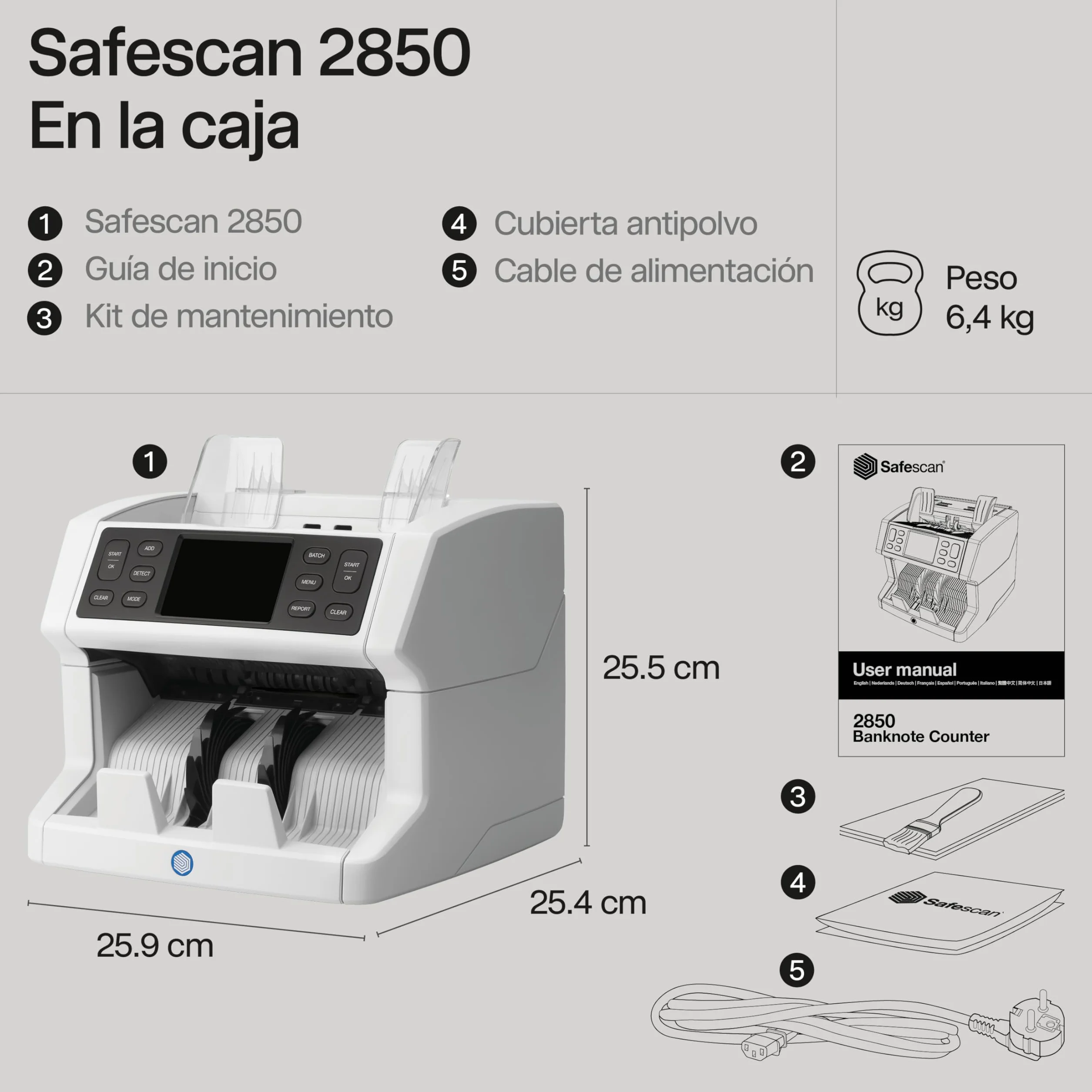 Safescan 2850 Contadora de billetes clasificados detectora de billetes falsos 3 puntos máquina contar billetes interfaz multilingüe