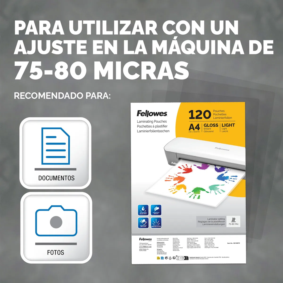 Fellowes Sola A3 - Plastificadora de documentos, para uso ocasional, plastificadora A3 con apagado automático, 80-125 micras, exclusiva Amazon + Pack de 120 fundas de plastificar A4, Acabado brillo