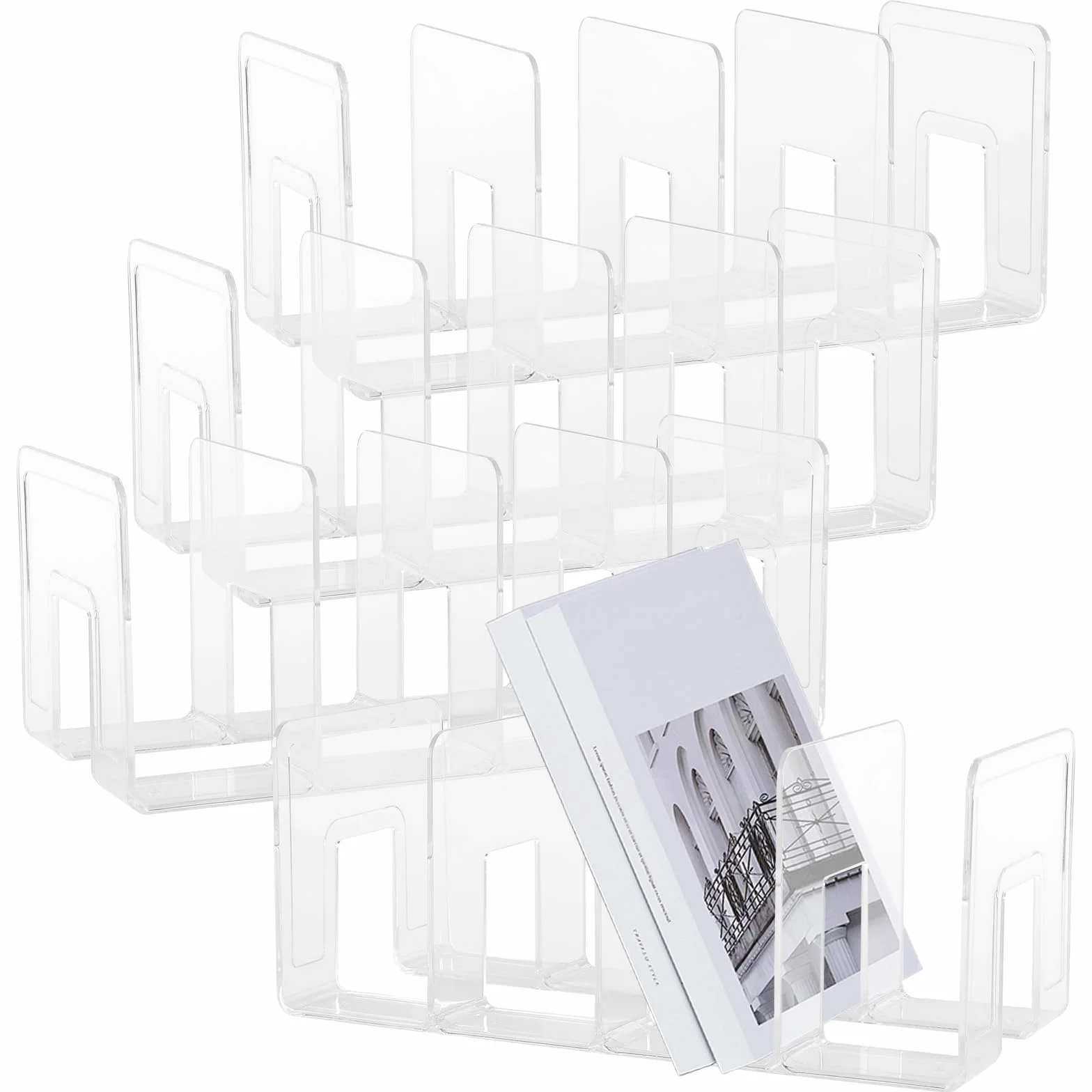 Soportes de acrílico transparente para revistas, clasificador de archivos con 4 ranuras, estante organizador para documentos