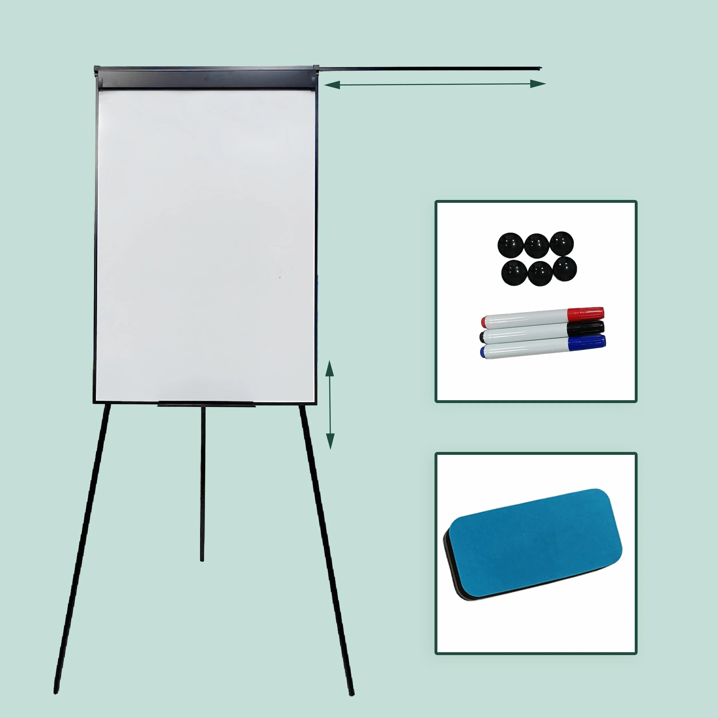 Pizarra Blanca Relaxdays, magnética, Regulable, trípode, Soporte para marcadores, Aluminio, HB: 100 x 70 cm, Negra