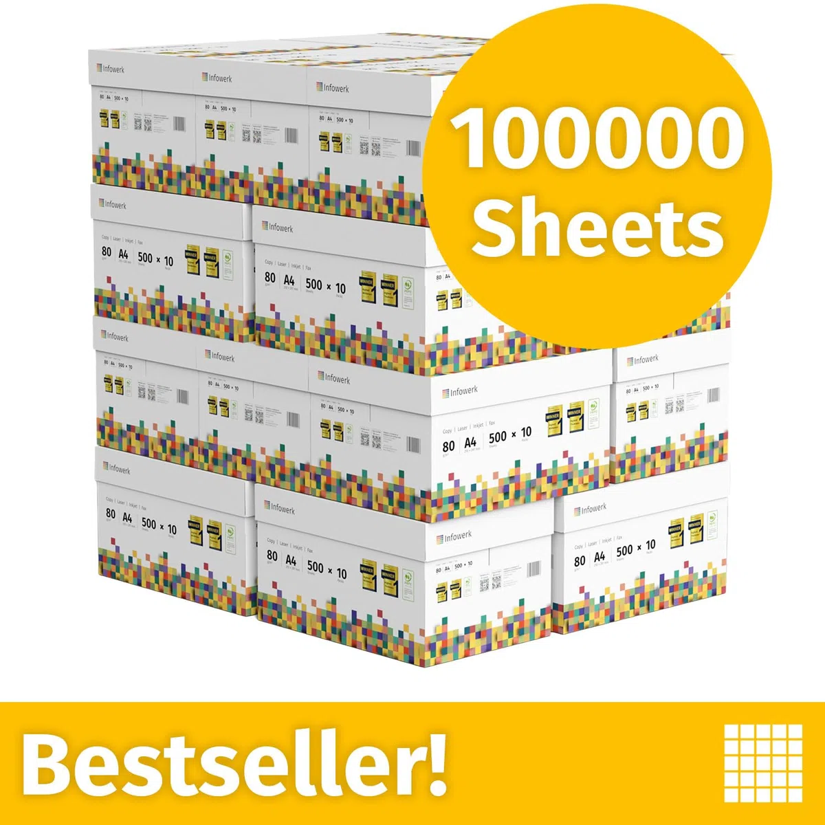 Papel multiusos para impresora, Folios A4, 80g, 100.000 Hojas, 20 Paquetes de 5.000, Color blanco, PEFC