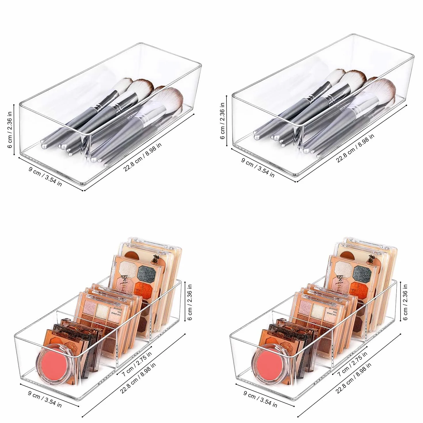JessLab Set de 4 Organizadores de Cajón Acrílicos Transparentes Apilables para Maquillaje y Joyería