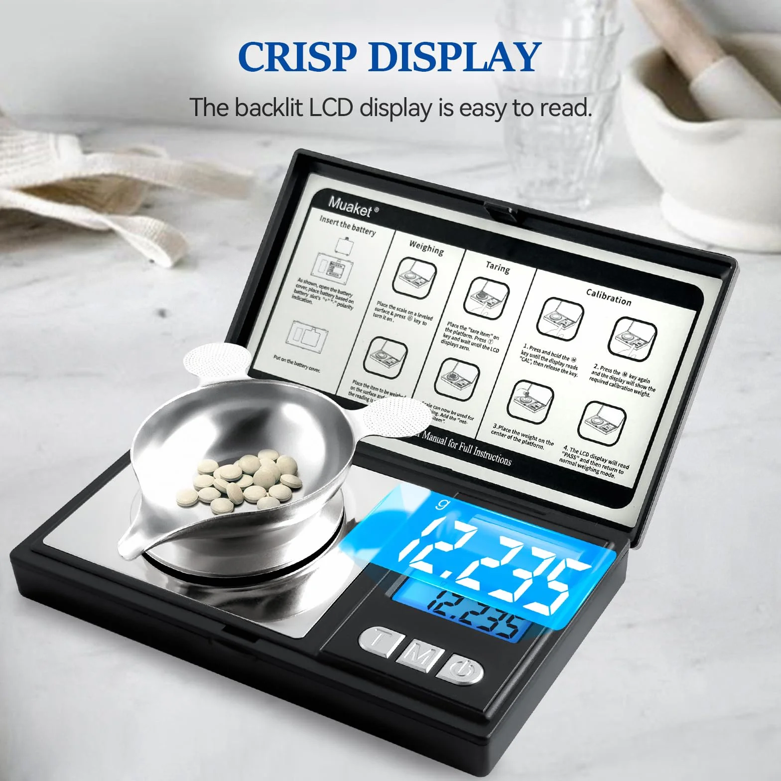 Báscula Precisión 0,001g/50g, Alta Precisión Balanza Miligramos con Pesas de Calibración, Balanza Precision Digital para Pesar Polvos, Medicamentos, Bascula Cocina con Pinzas y Bandeja, Negro