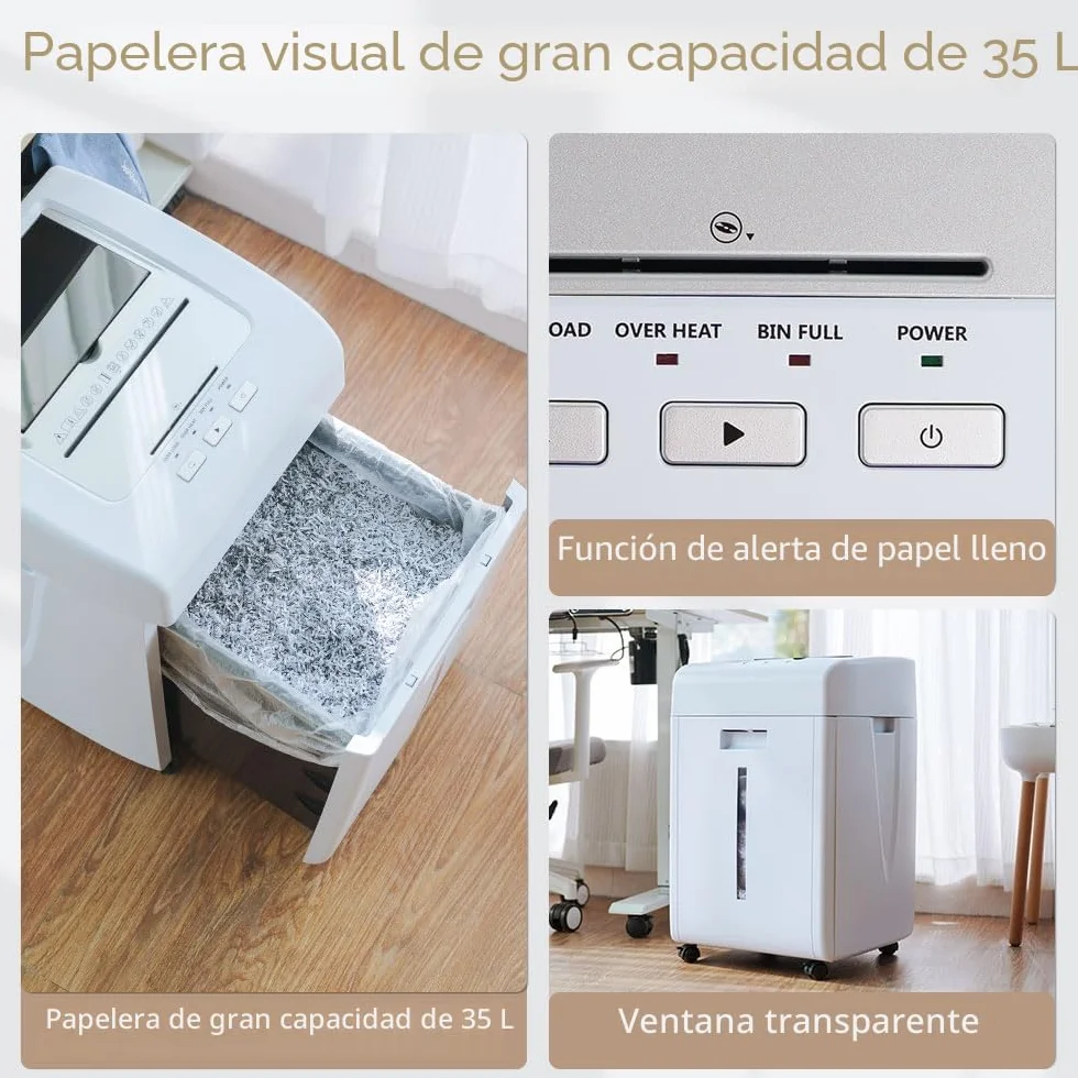 Kalopsia Destructora de Papel Profesional: 200 Hojas Destructora Automatica 60Min Trituradora de Papel Microcorte Seguridad P5 Tarjeta de Crédito/CD/Grapa Destructora Papel Oficina Casa con Cubo 35L