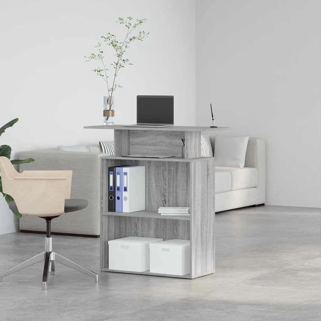 Barra de recepción gris Sonoma 100 x 40 x 104 cm, material de madera, mostrador de recepción con estante y mostrador alto, moderno mostrador de tienda para oficina, hotel, salón y consultoría