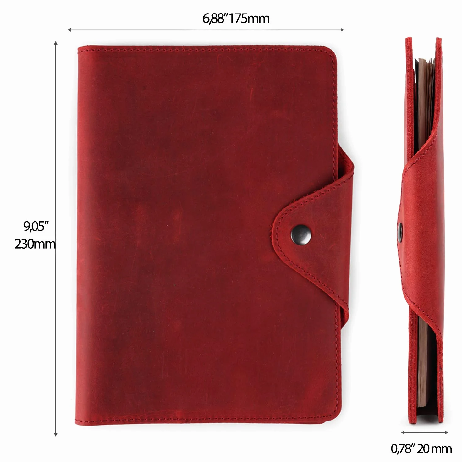 Londo Portafolio Cuero Genuino con Bloc Notas, Cierre a Presión, Minimalista, Tarjetero, Unisex - 23x18 cm