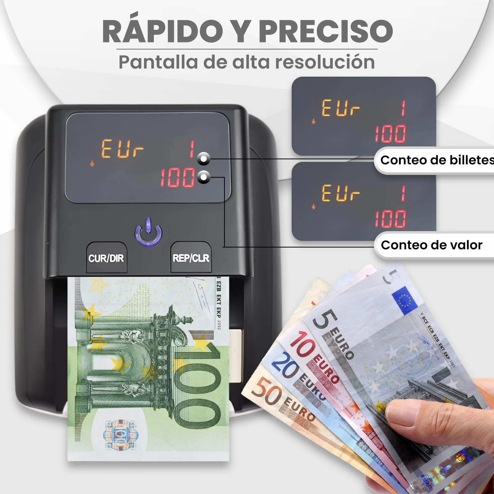 Detector y Contador de Billetes Falsos 2 en 1 UV/Microondas/Infrarrojo Compatible con Euros Dólares Libras