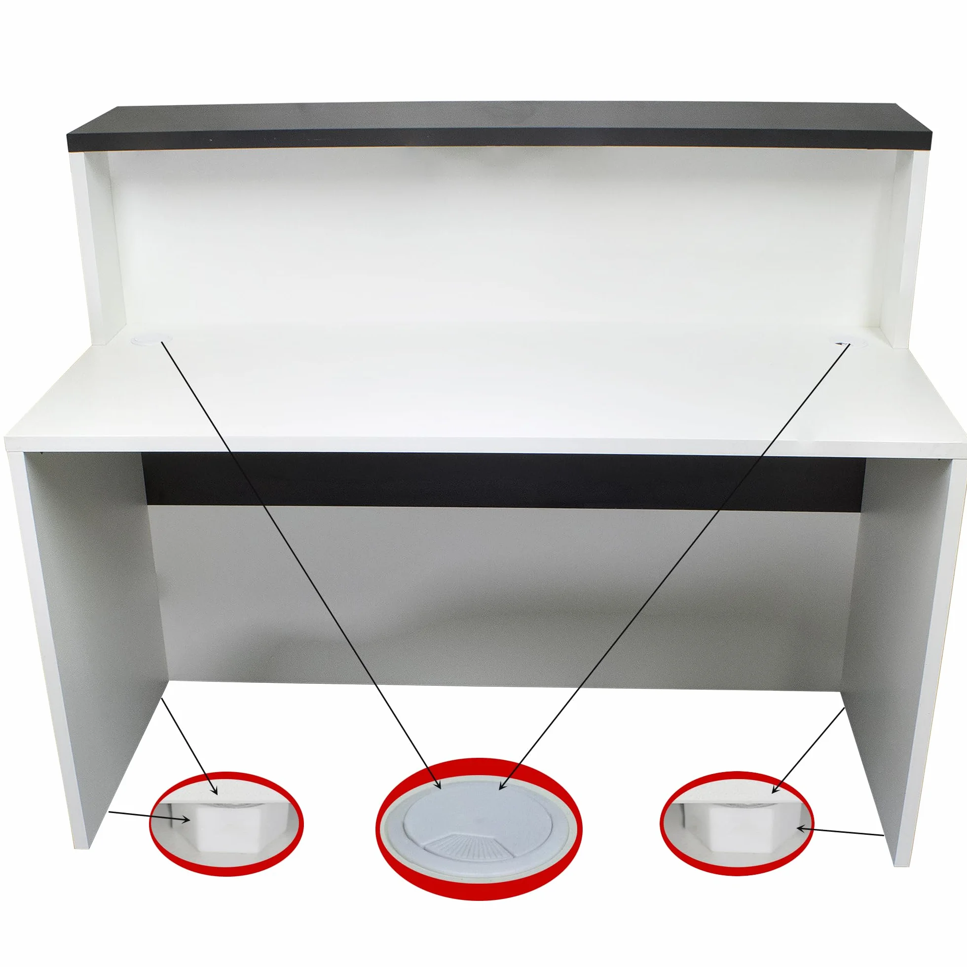 Henor Mostrador Cidacos - 140 x 60/75 x 110/75 cm. Madera con Mesa Interior. Ideal para Recepción Atención Oficina Espacios Comerciales. Blanco y Grafito.