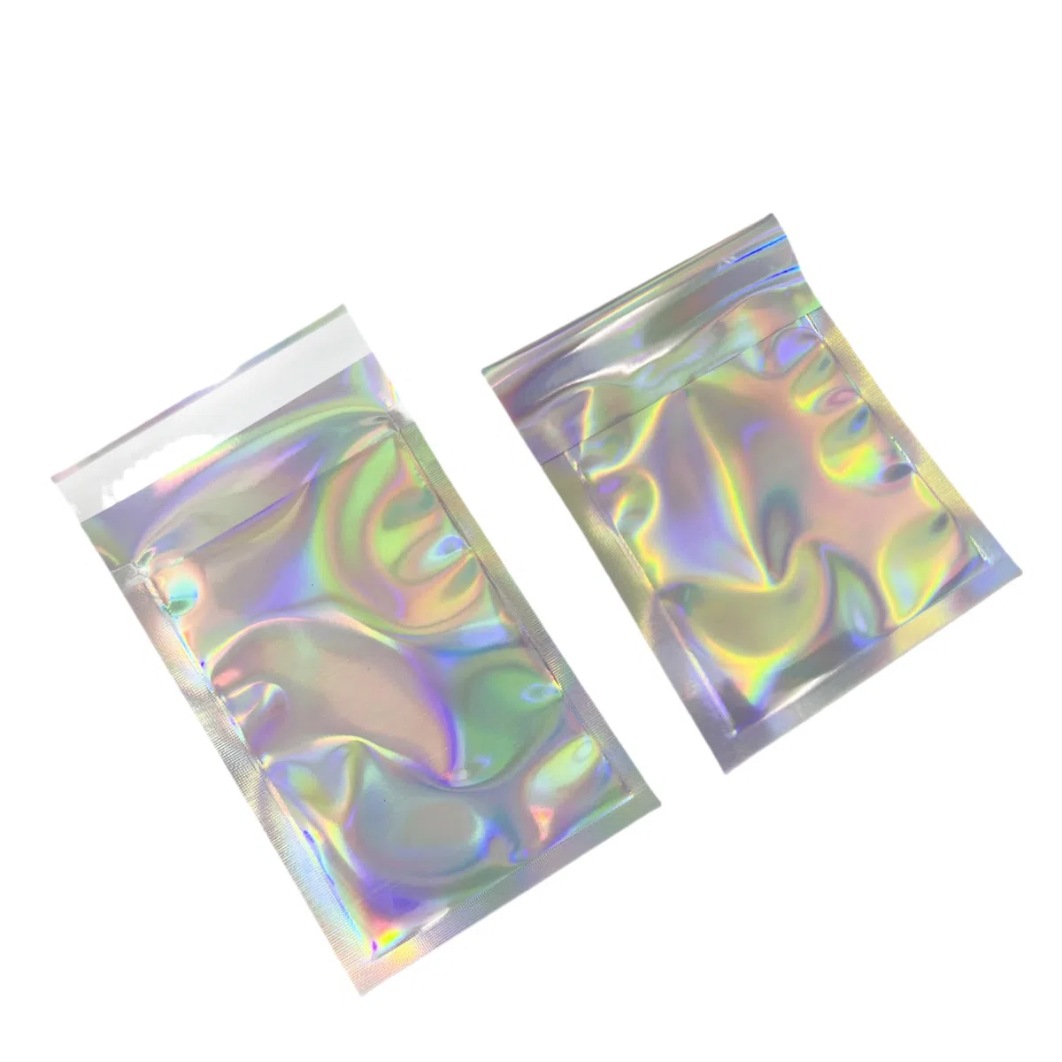 Paquete de 100 sobres holográficos metálicos de polietileno con autosellado, bolsas de papel de aluminio con purpurina, sobres de envío, bolsas de almacenamiento para envío (plata, 3.54 x 5.12 + 1.2
